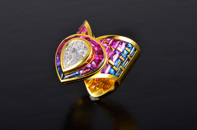 Marina B rainbow sapphire and diamond ring.