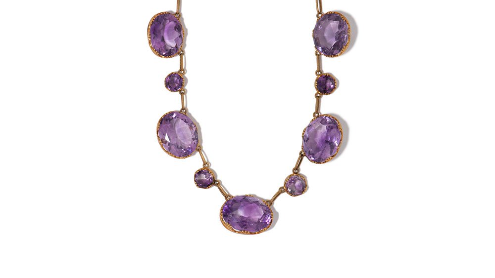    14k yellow gold amethyst necklace with English hallmarks.   