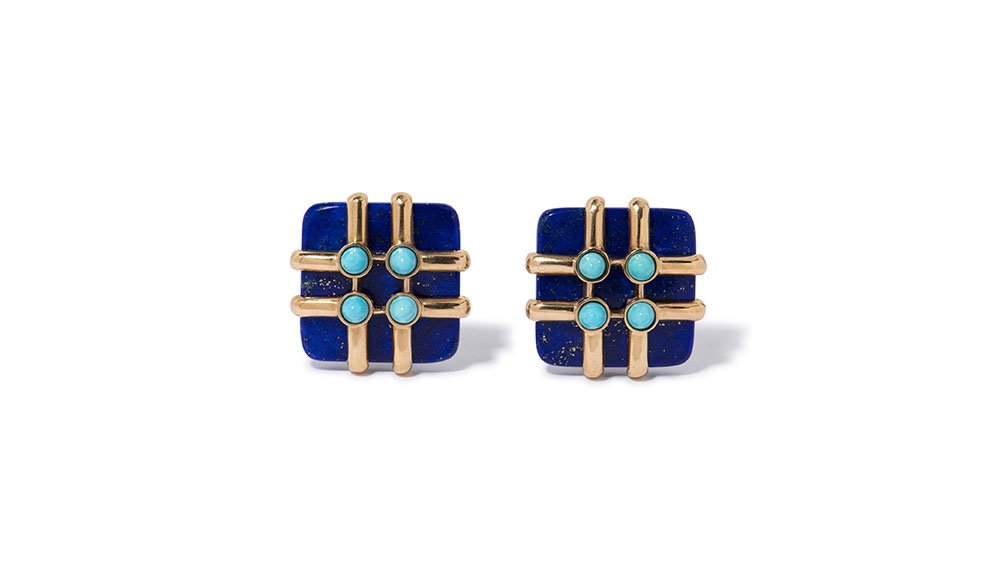    CARTIER 18K YELLOW GOLD LAPIS AND TURQUOISE EARRINGS   