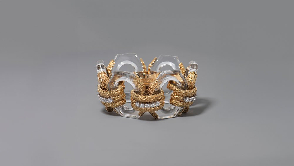 DAVID WEBB PLATINUM & 18K YELLOW GOLD QUARTZ & DIAMOND BRACELET