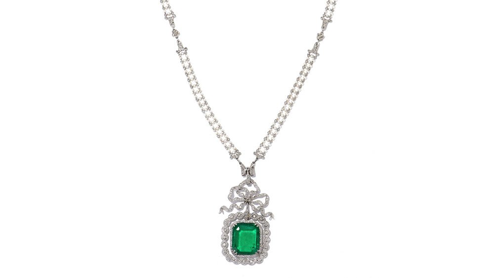   PLATINUM CARTIER EMERALD &amp; DIAMOND NECKLACE FEATURING AN IMPRESSIVE COLOMBIAN EMERALD WITH NO OIL  