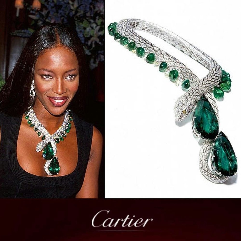 Platinum Cartier Snake Necklace "Eternity" worn by Naomi Campbell
