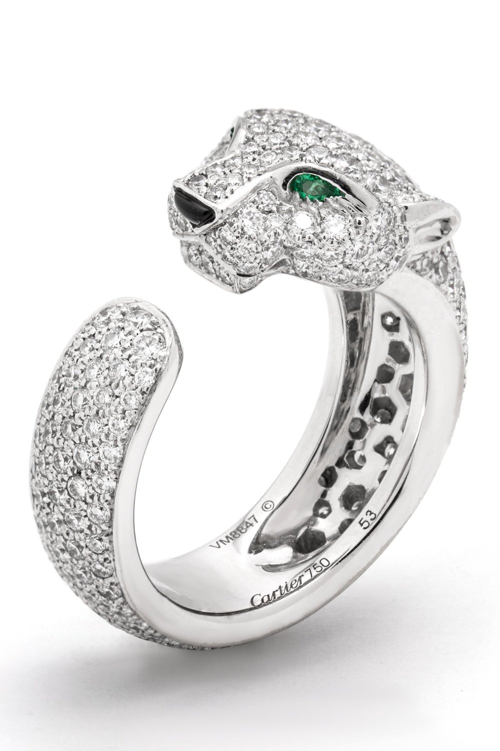 Emerald &amp; Black Onyx Panther Face Ring