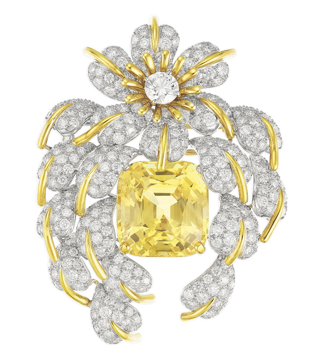   A yellow sapphire and diamond ‘Cascade of Leaves’ brooch by Jean Schlumberger, Tiffany &amp; Co.  