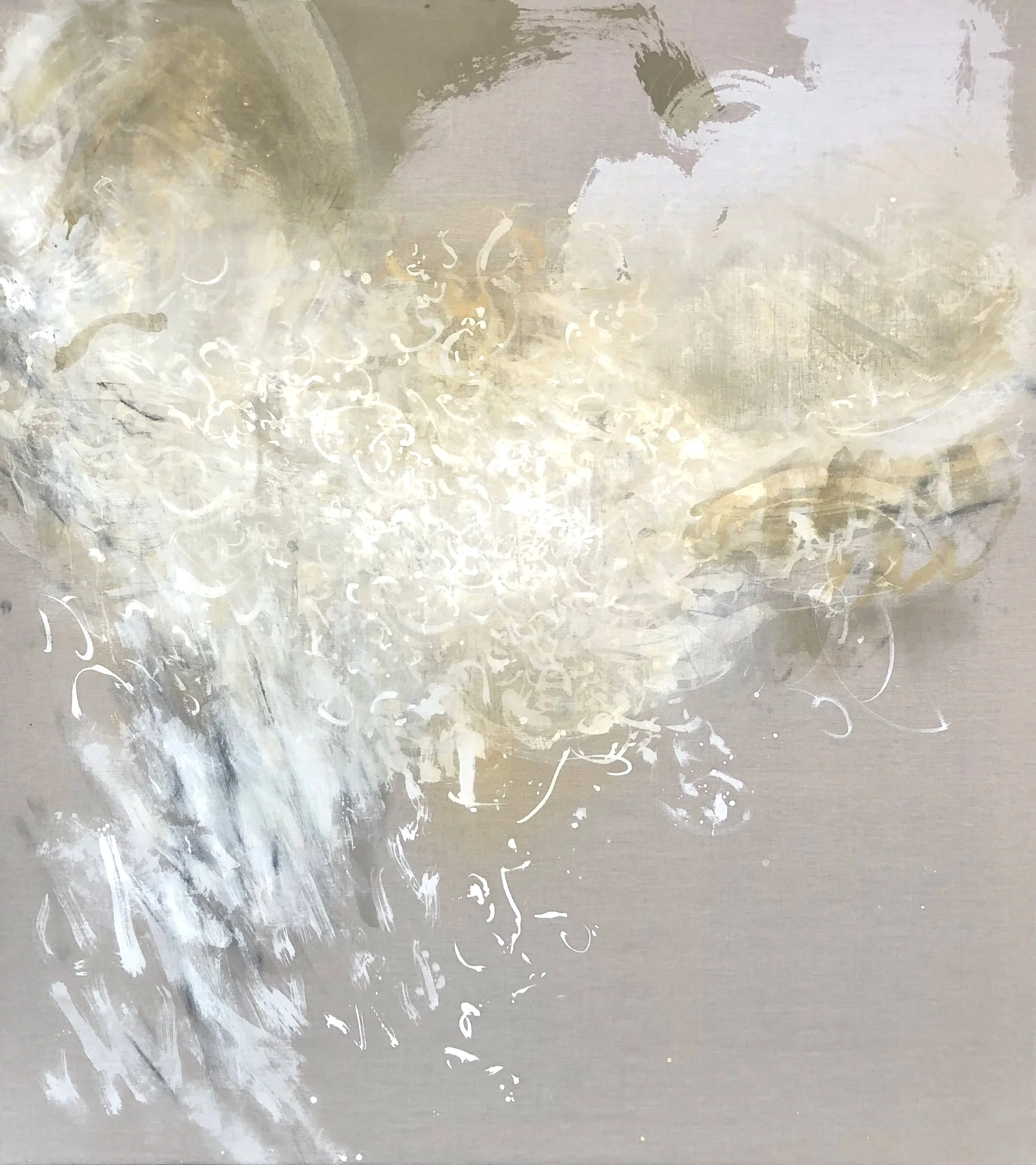 Please Call Me By True Names, tempera, ash and charcoal on raw linen, 185 x 165cm