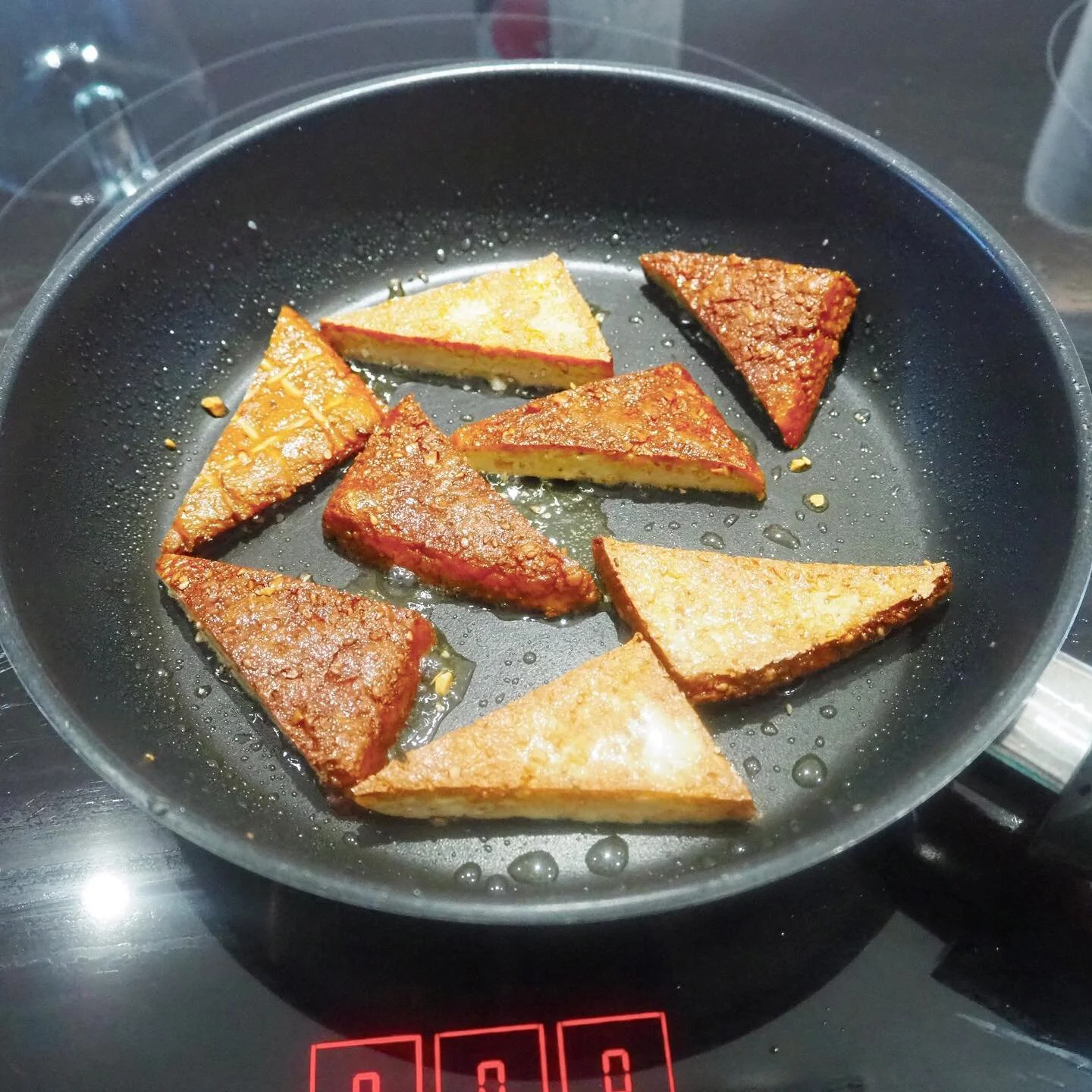 How about fried soya triangles as a garnish for your dishes? i am saying this having been away for a couple of days and nights and been eating on the road. We had some decent vegan food taste wise, which was happy making. but it was all pretty weak o