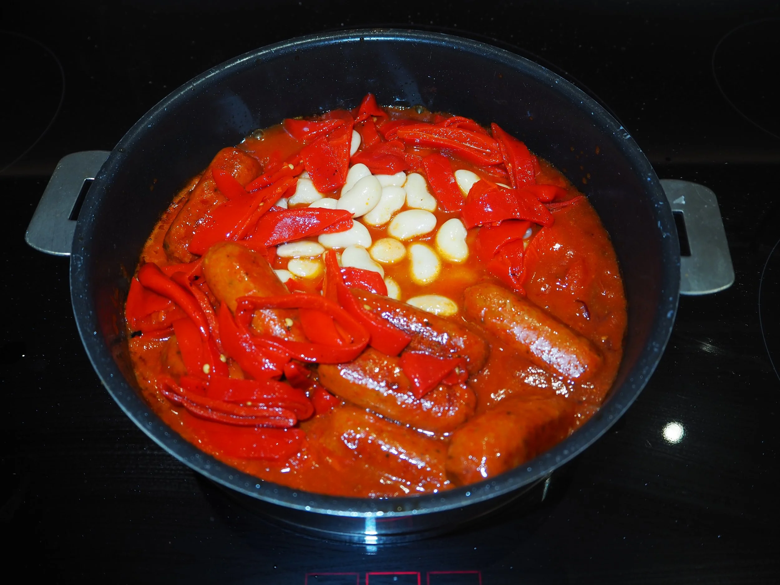 8. BEans., sausages and peppers added to the pan jpg.jpg