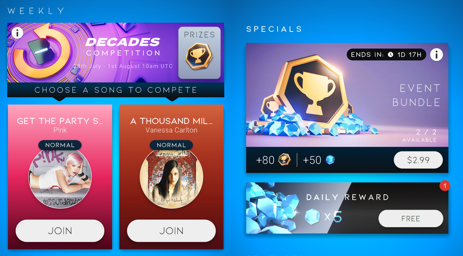 L: The end-of-July Multiplayer Tournament | R: A sale featuring tournament tokens