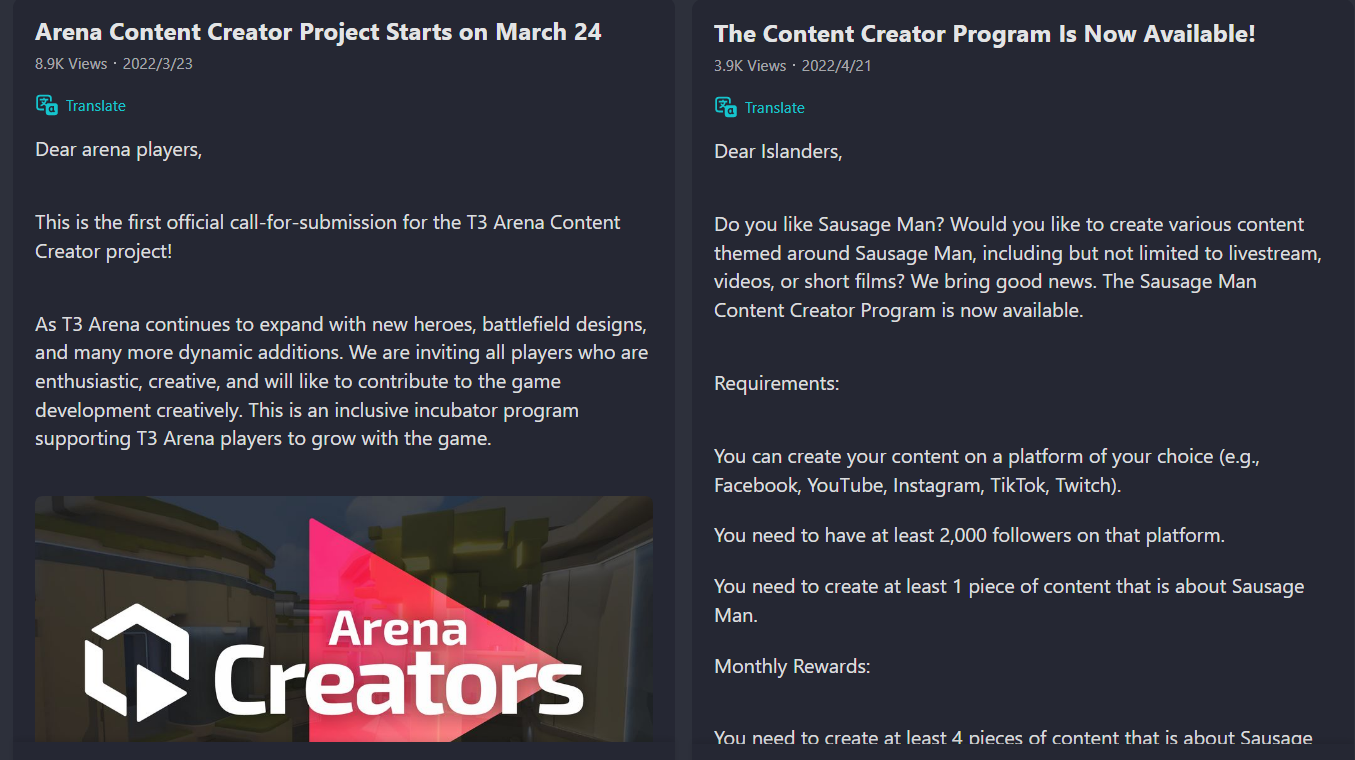content creator program updates