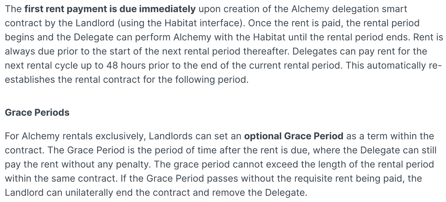 Rental terms from the whitepaper
