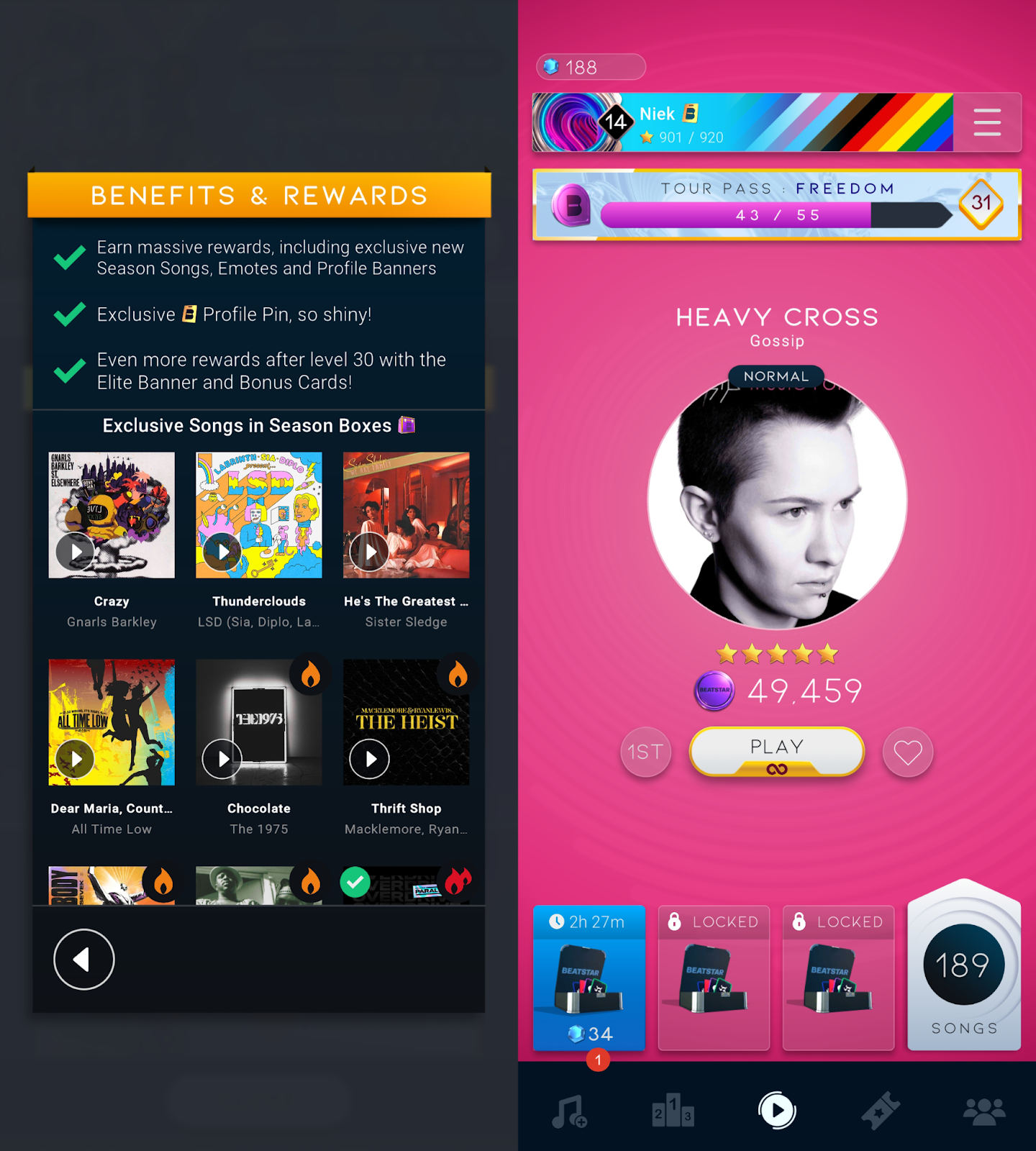 L: Tour Pass benefits | R: Premium play option
