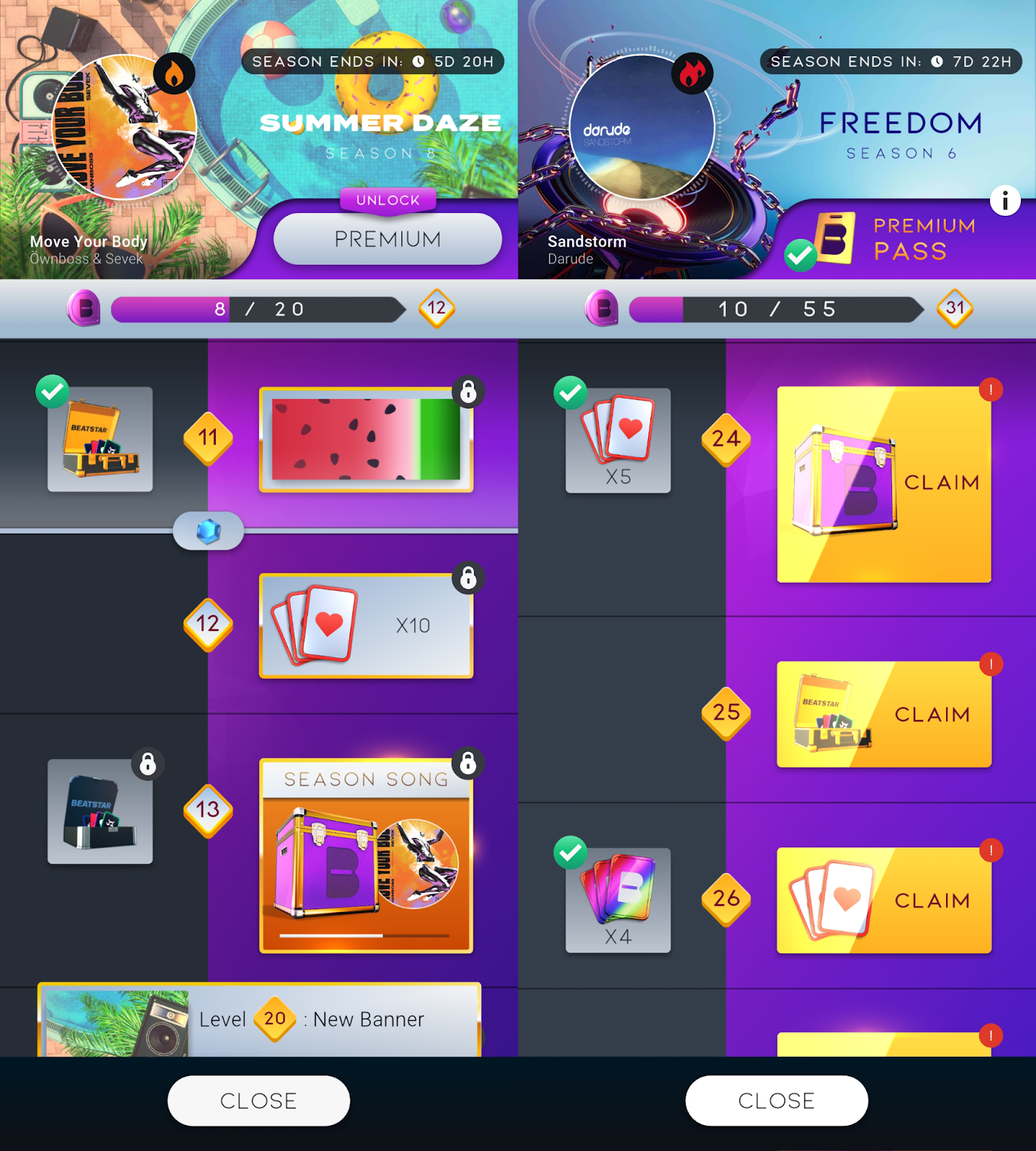 L: Unpurchased Tour Pass | R: Purchased Tour Pass