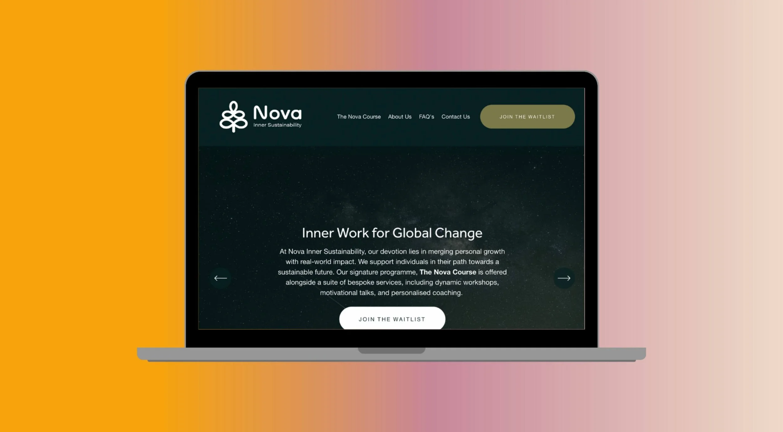 Nova Course website homepage with dynamic visuals and intuitive layout.