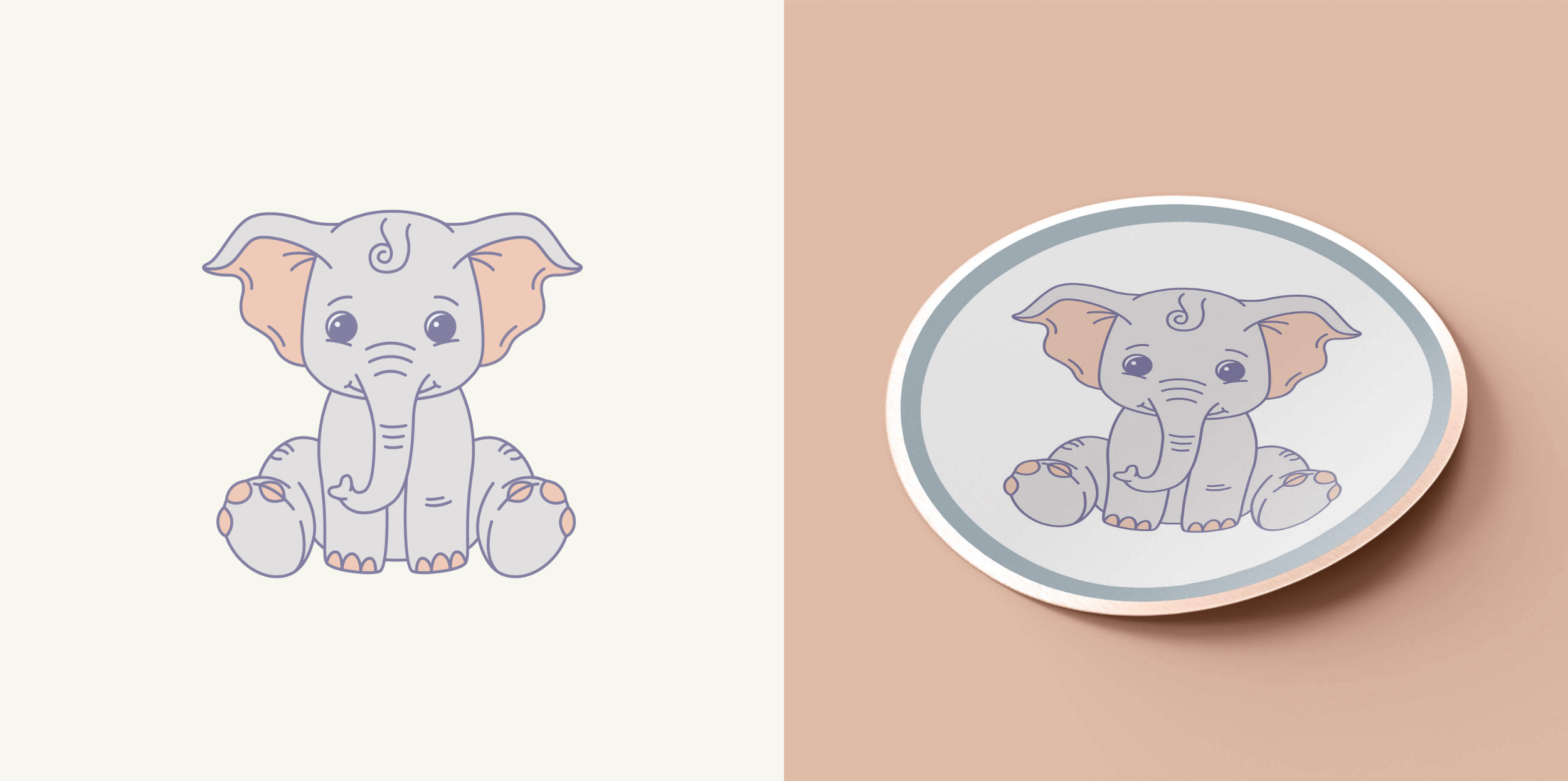 Elephant illustration and sticker design for kids brand