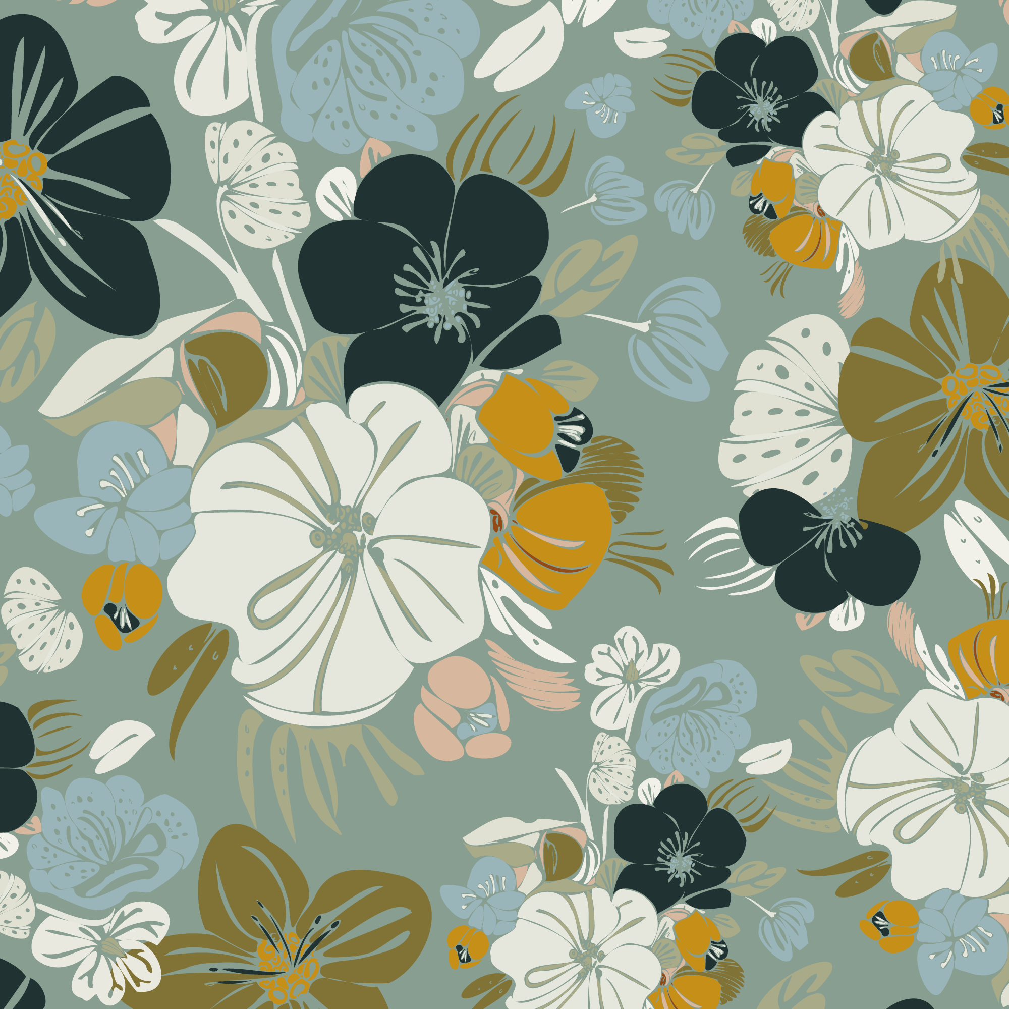 Hellebore & Quince Repeat Pattern 9