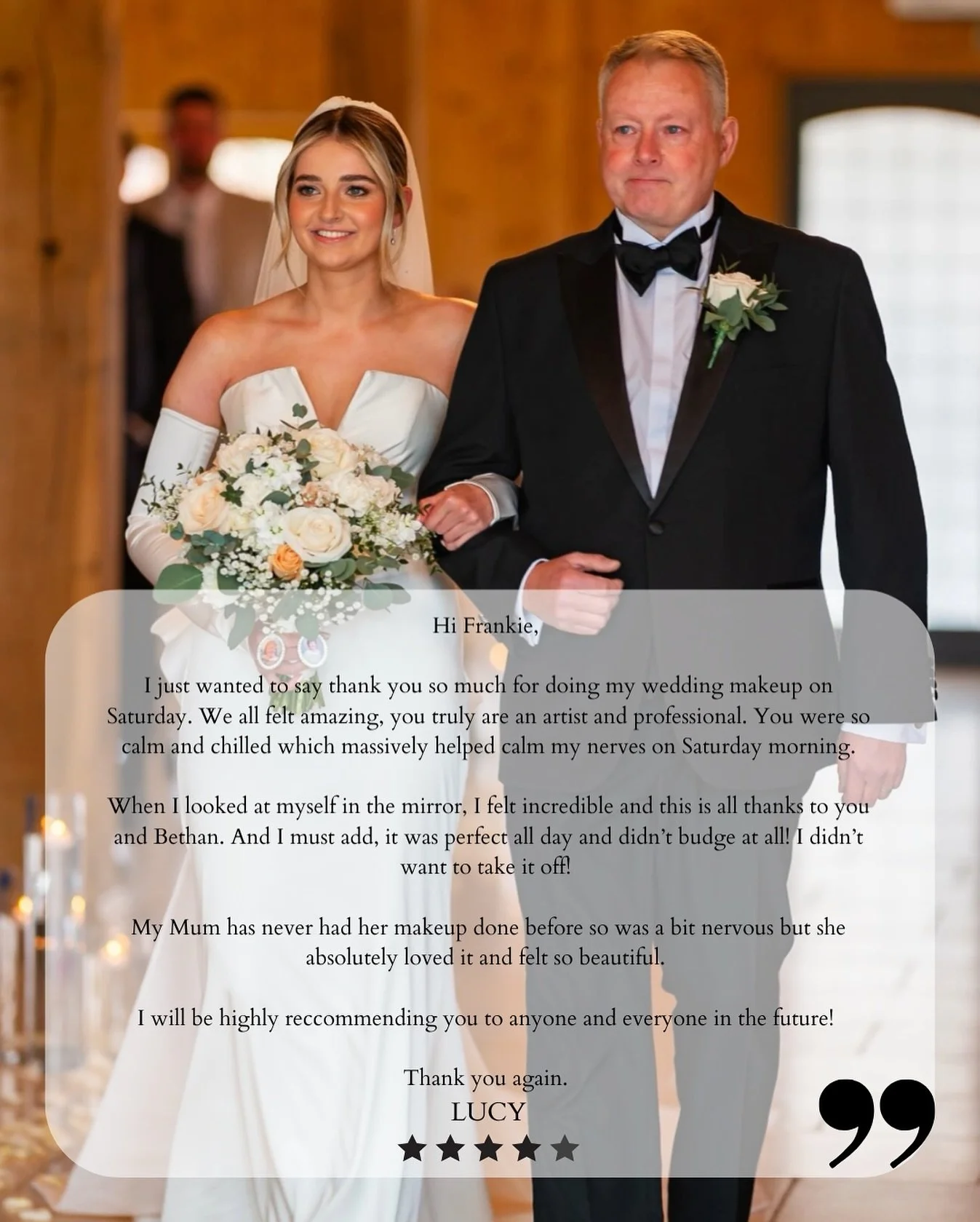 🥹 LUCY 🩷 Leaving gorgeous words like this 🩷 

Thank you so much for choosing us! 😘 

&bull; MAKEUP @frankienoone for @bridalbyfrankie 
&bull; HAIR @hairbybethansteers 
&bull; PHOTOGRAPHY @photographyjoebickerton 
&bull; VENUE @colshaw_hall_cheshi