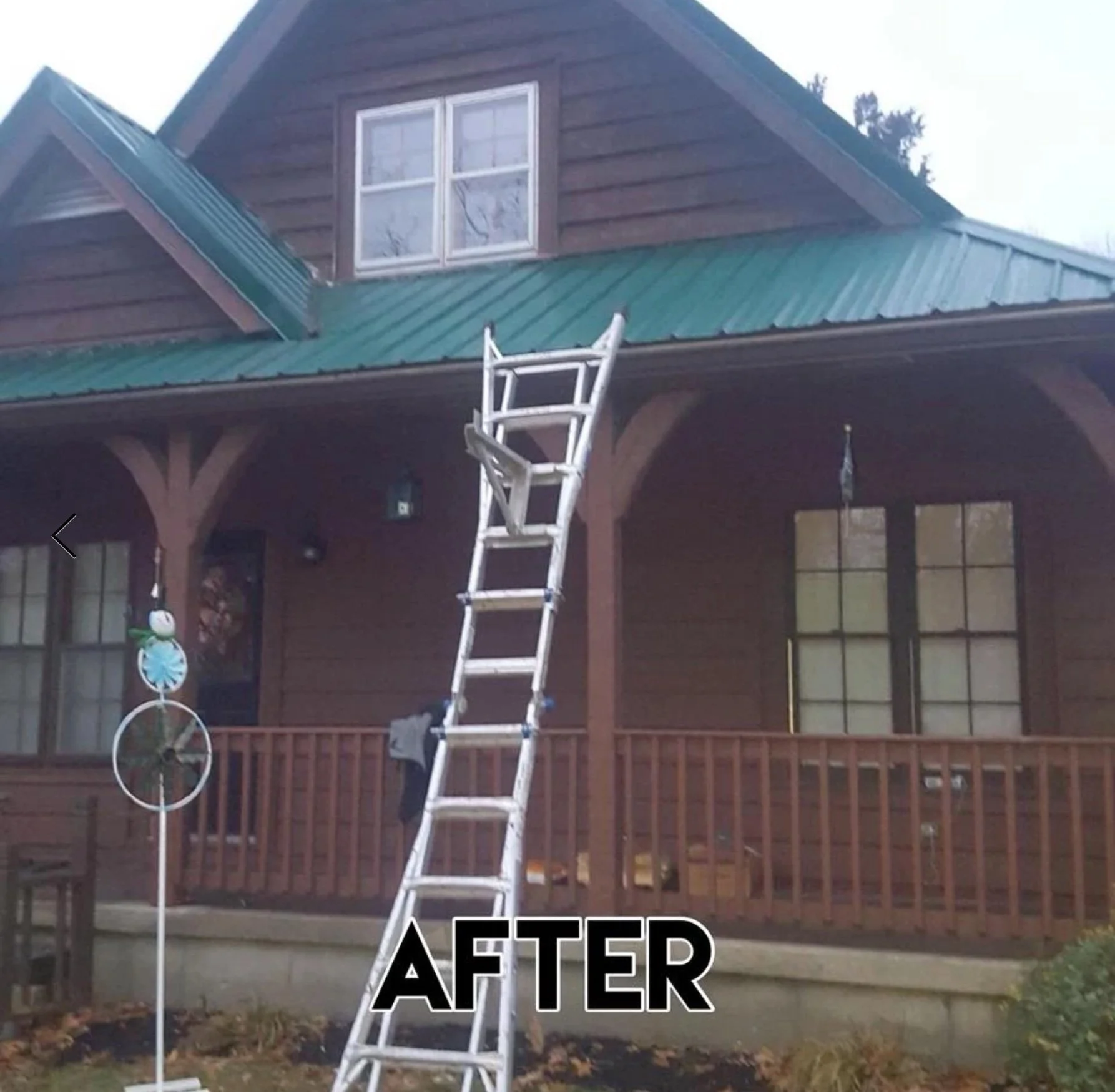before and after photo of new metal roofing