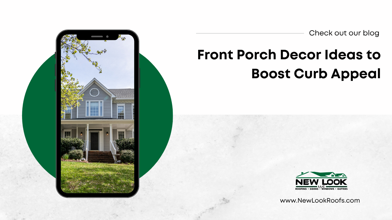 Decorated front porch with seating, plants, and string lighting