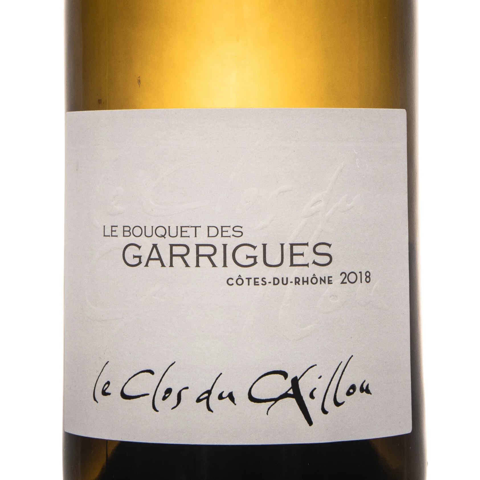 Côtes du Rhône, “Le Bouquet des Garrigues" Blanc 2018 label, domaine Clos du Caillou (organic)