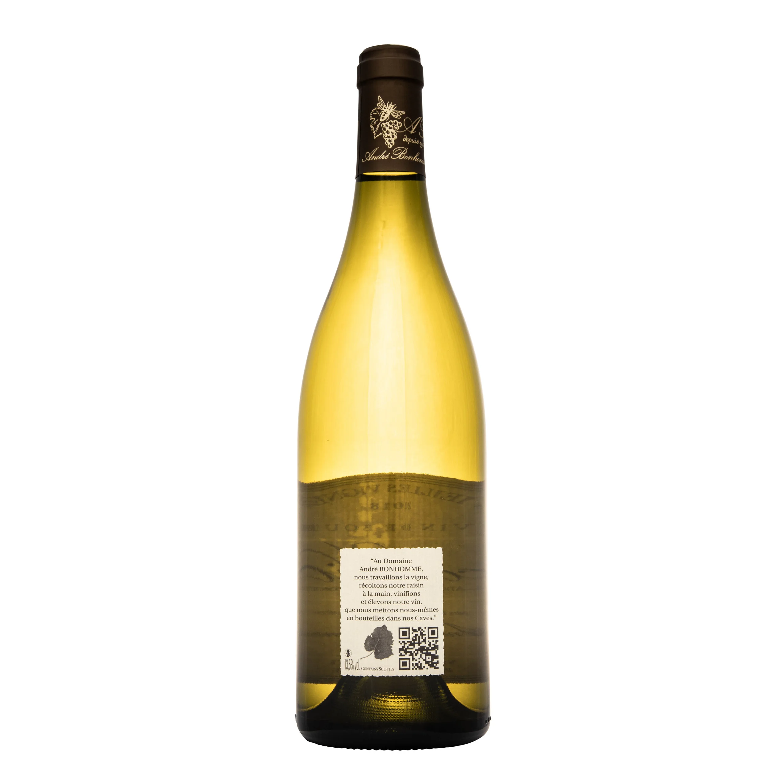 Burgundy, "Mâcon Villages, Vieilles Vignes" 2018 back of bottle, domaine André Bonhomme (biodynamic)