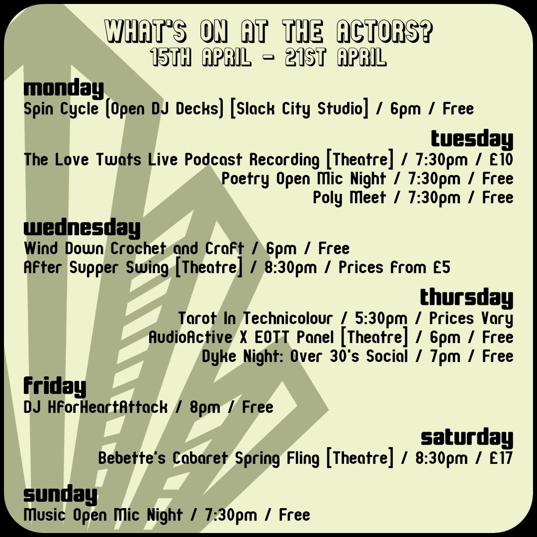 We've got a bust week ahead at the pub! 

Come along and get involved, we'd love to see you 😊

#theactors #whatsonbrighton #openmicnight #opendjdecks #danceclass #brightonevents