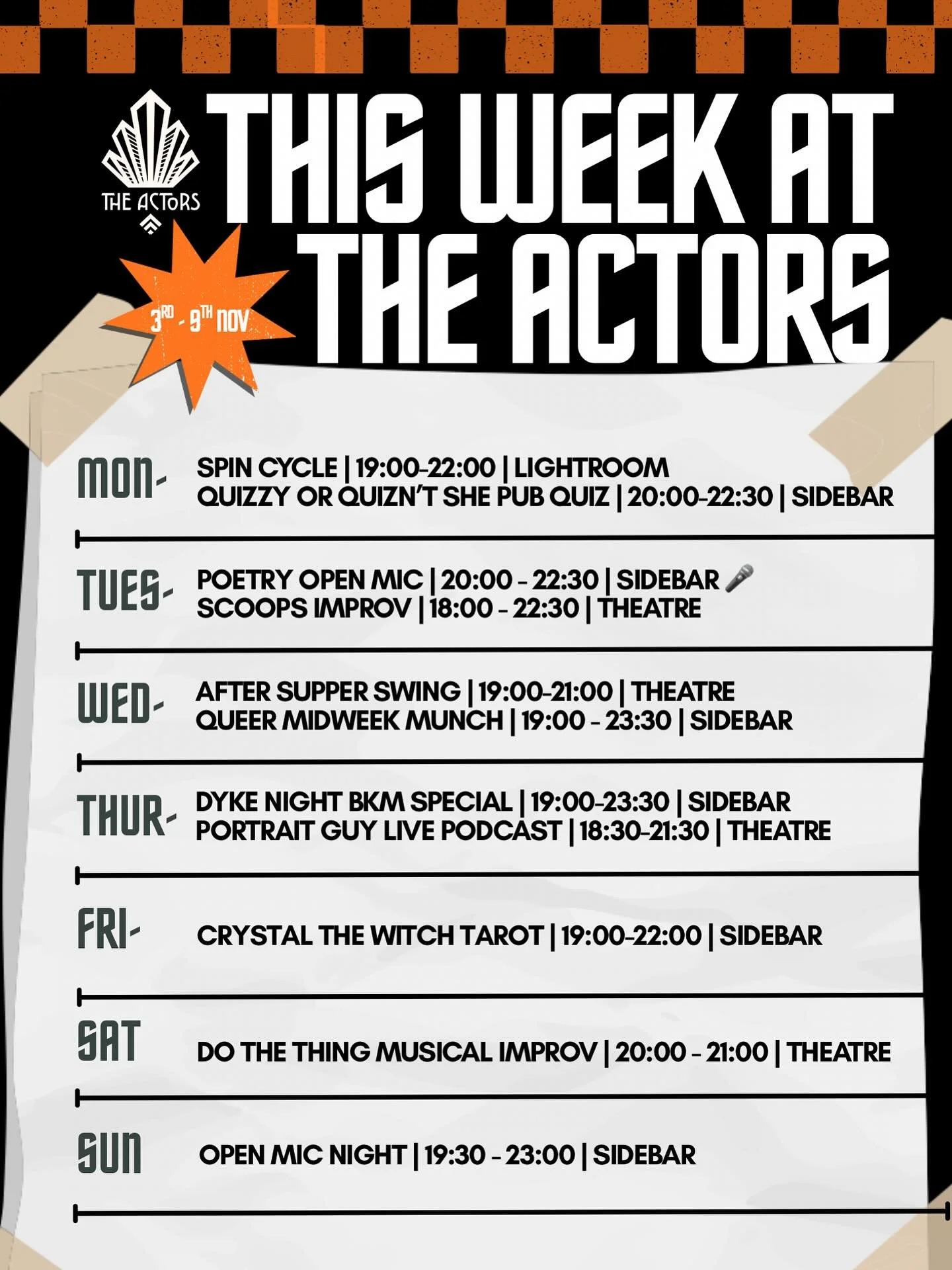 Music, laughter, art and good company, all under one roof!
Here&rsquo;s what&rsquo;s happening this week at The Actors (3rd&ndash;9th Nov).
Pop in, grab a drink, and join the fun 🍸
#TheActorsBrighton #BrightonEvents #SupportLocalArts