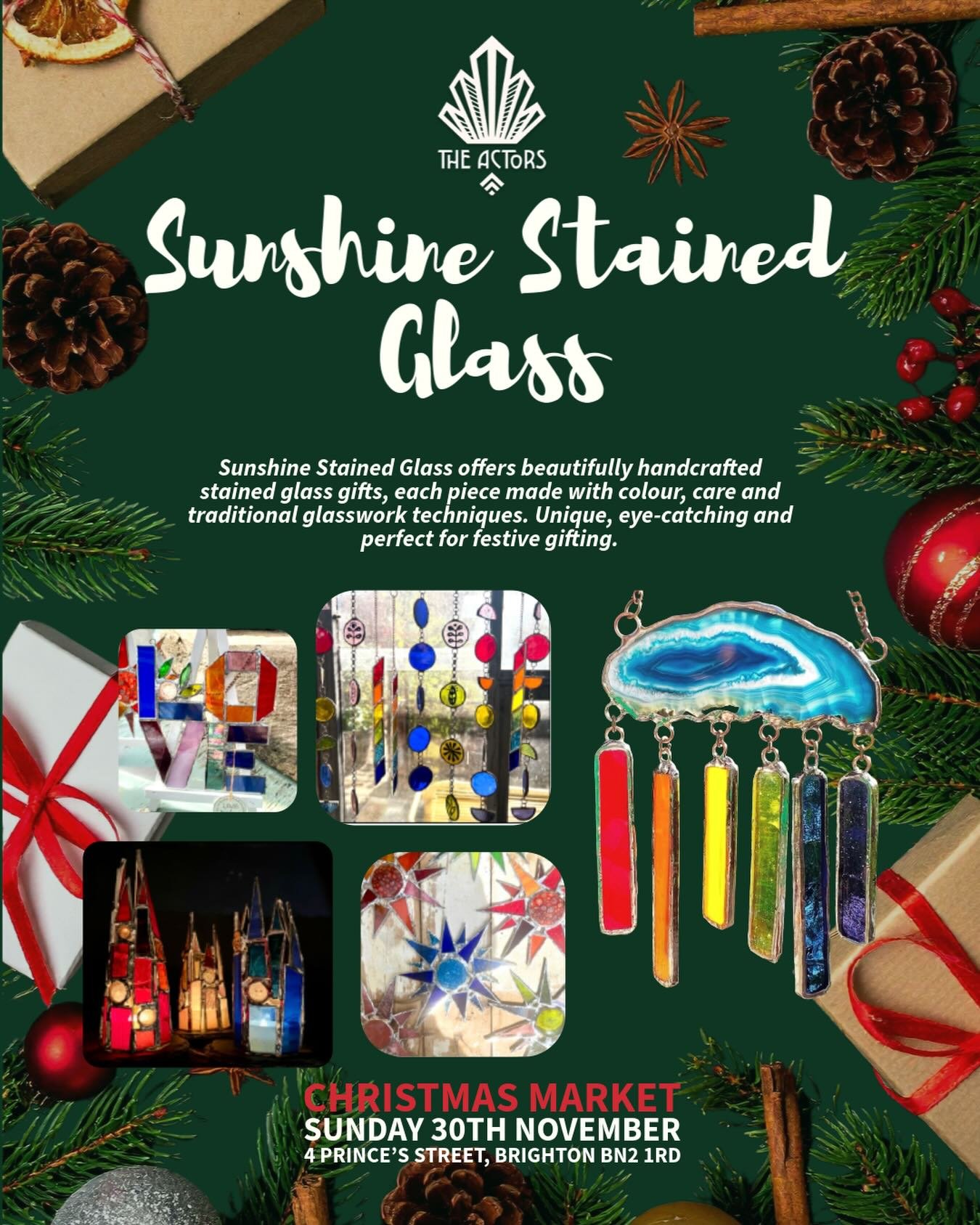 Sunshine Stained Glass is joining us this Sunday with a stunning collection of handcrafted stained glass gifts ✨💛
Beautiful, colourful and made with traditional glass artistry, perfect for unique Christmas presents or a special piece for your home ?