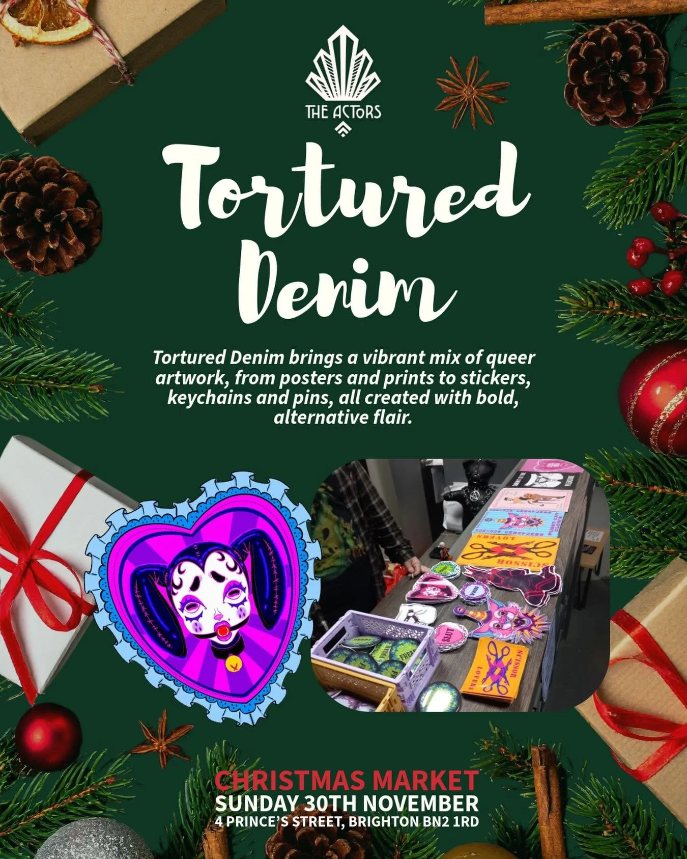 Tortured Denim is joining us this Sunday with bold queer art, including posters, prints, stickers, keychains and pins 🎨✨
Edgy, expressive and full of character, perfect for anyone who loves alternative artwork 🌈🖤
.
.
#TorturedDenim #QueerArtistsUK