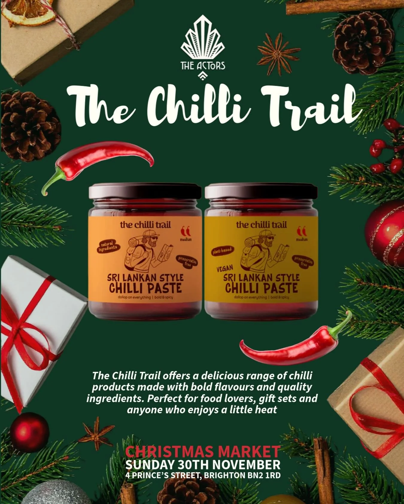 Turn up the heat this Sunday with The Chilli Trail 🔥🌶️
They&rsquo;re bringing a fantastic range of flavour-packed chilli products, perfect for foodies, gifting or adding a spicy kick to your winter cooking ✨
Come try something delicious at our Chri