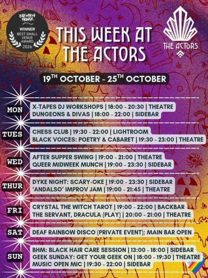 Happy Spooktober; week 3 🧛🏼&zwj;♀️🧙🏼🦇

This week we are celebrating Black History Month with two events (Tuesday&rsquo;s Poetry, song and cabaret evening in the theatre and Sunday&rsquo;s Hair Care afternoon session), Dyke Night is continuing th