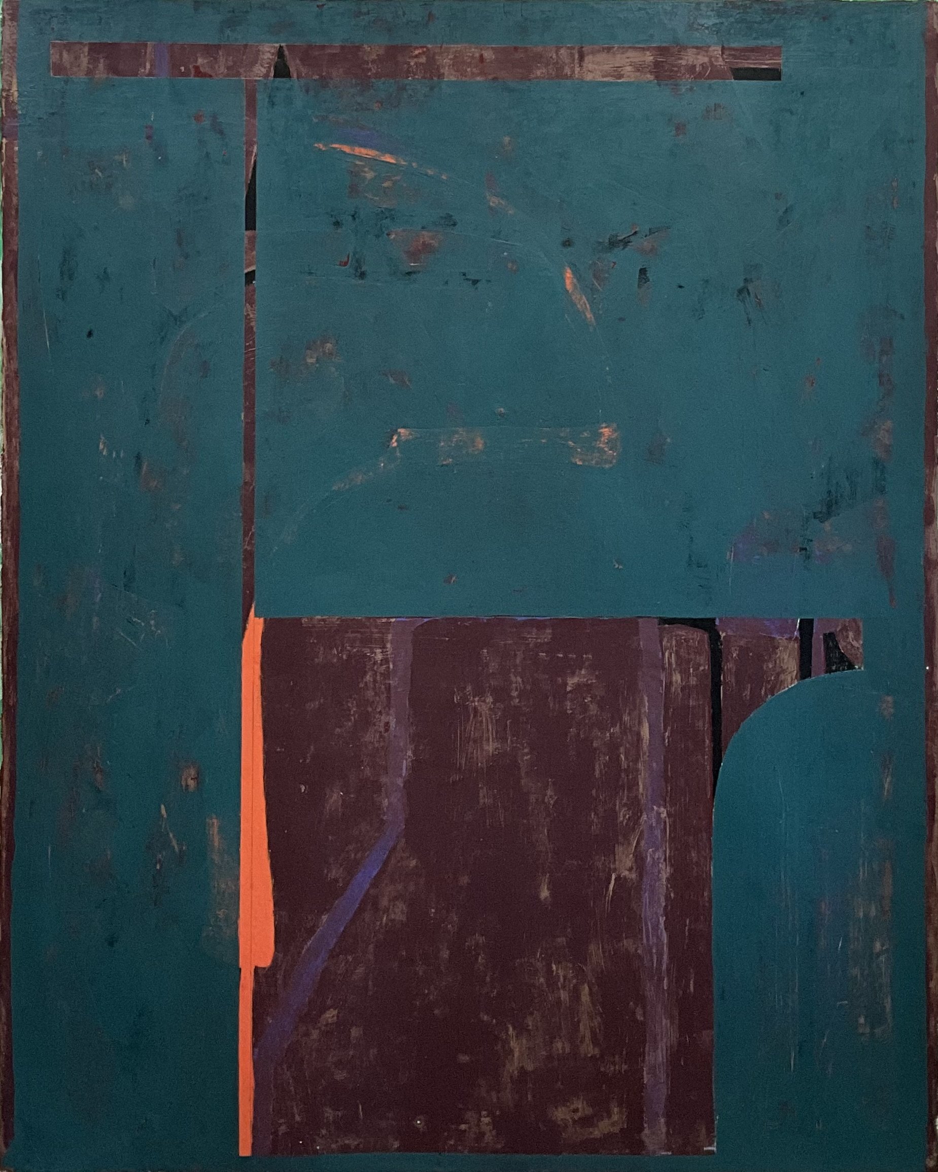 Crossing Lintel, 2025, acrylic, graphite, chalk, oil stick on paper mounted on canvas, 52” x 42”