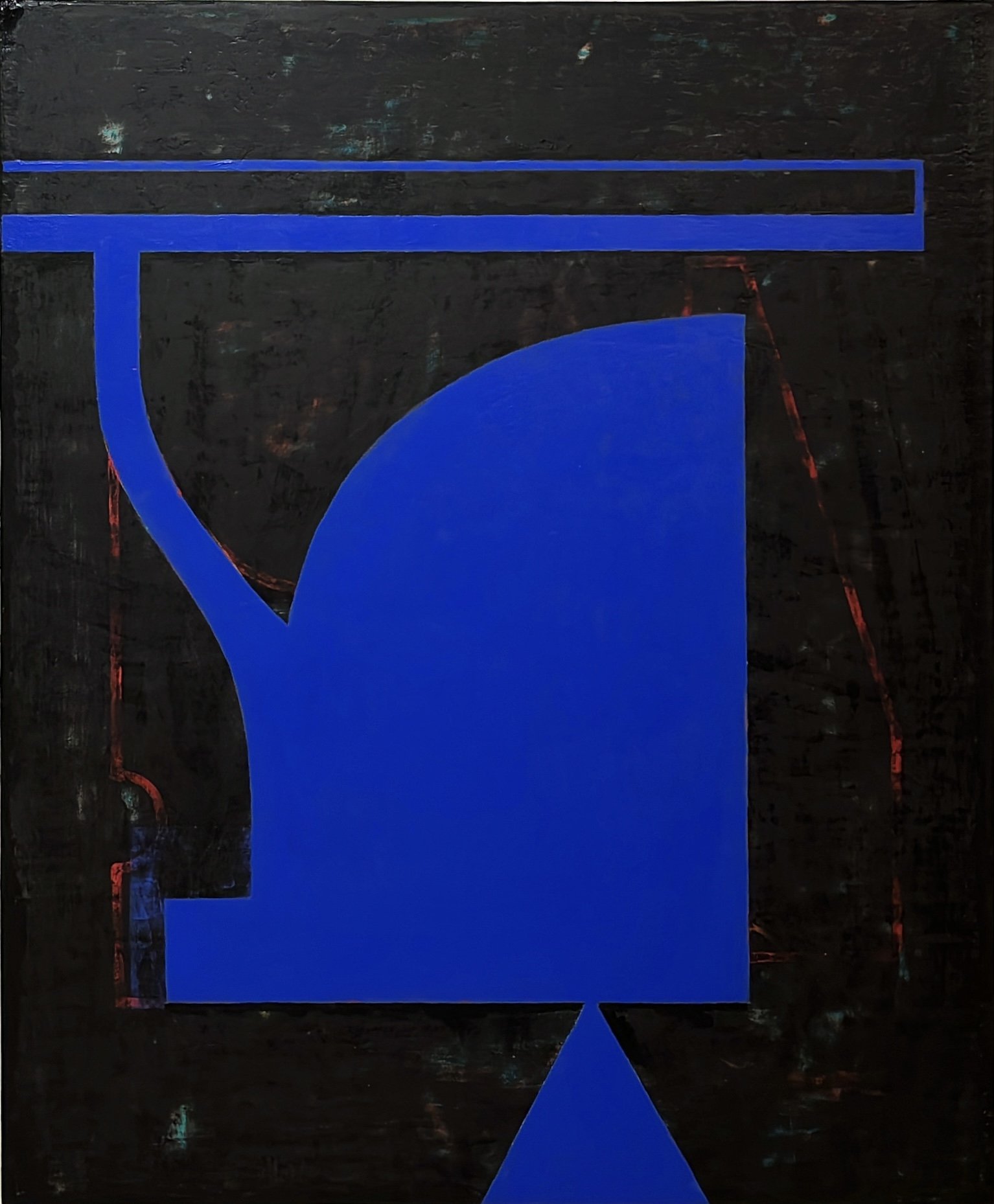 Counterweight, 2025, acrylic and mixed media on paper mounted on linen, 38” x 34”