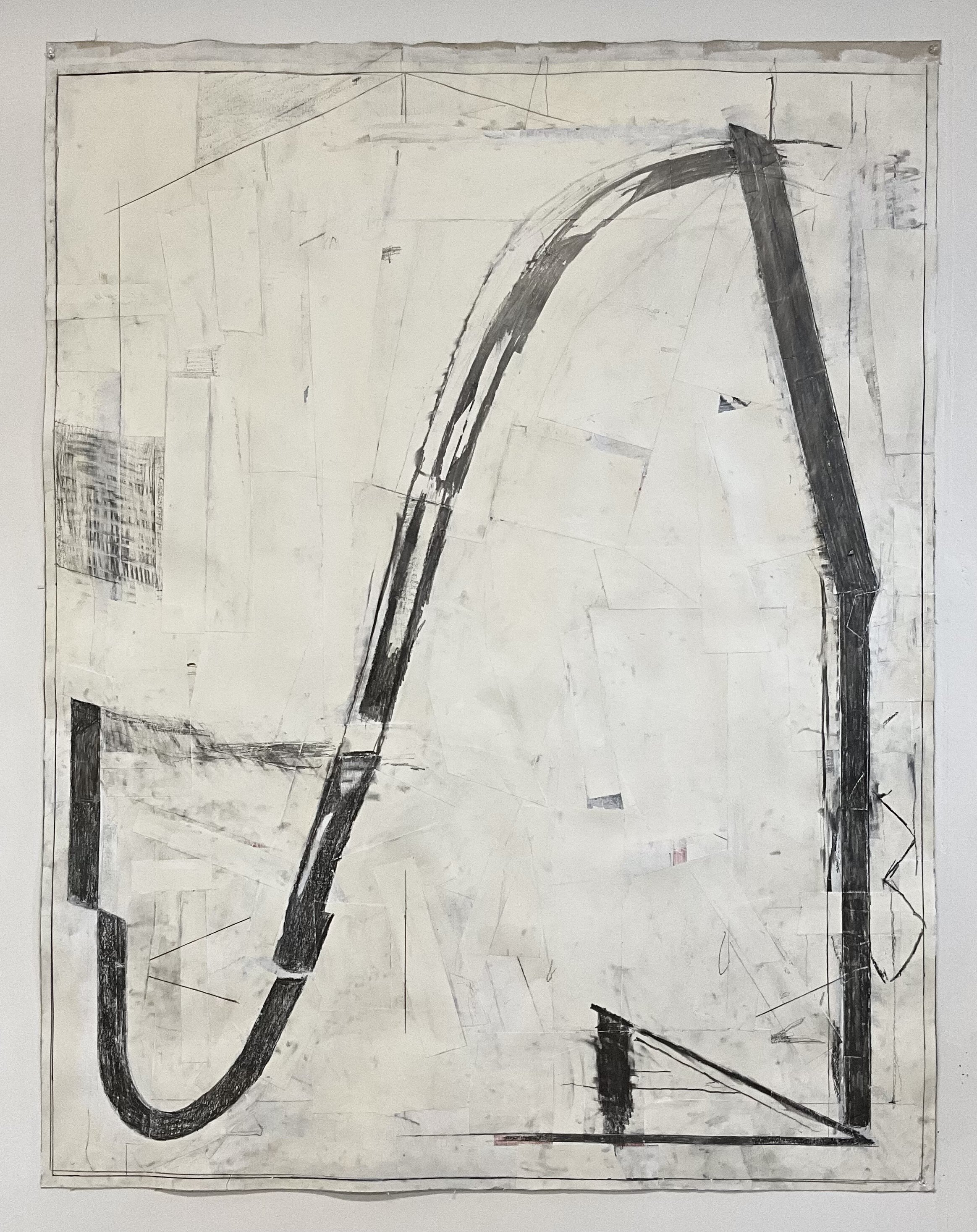 Span, 2024-25, graphite and collage on paper mounted on canvas, 52” x 42”