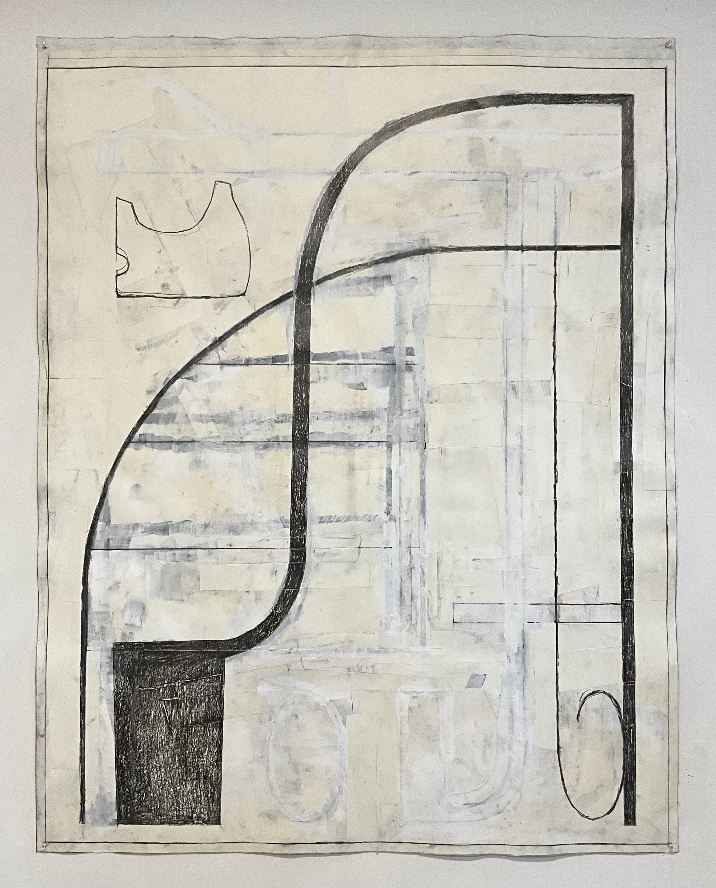 2024-2025, graphite and collage on paper mounted on canvas, 52" x 42"