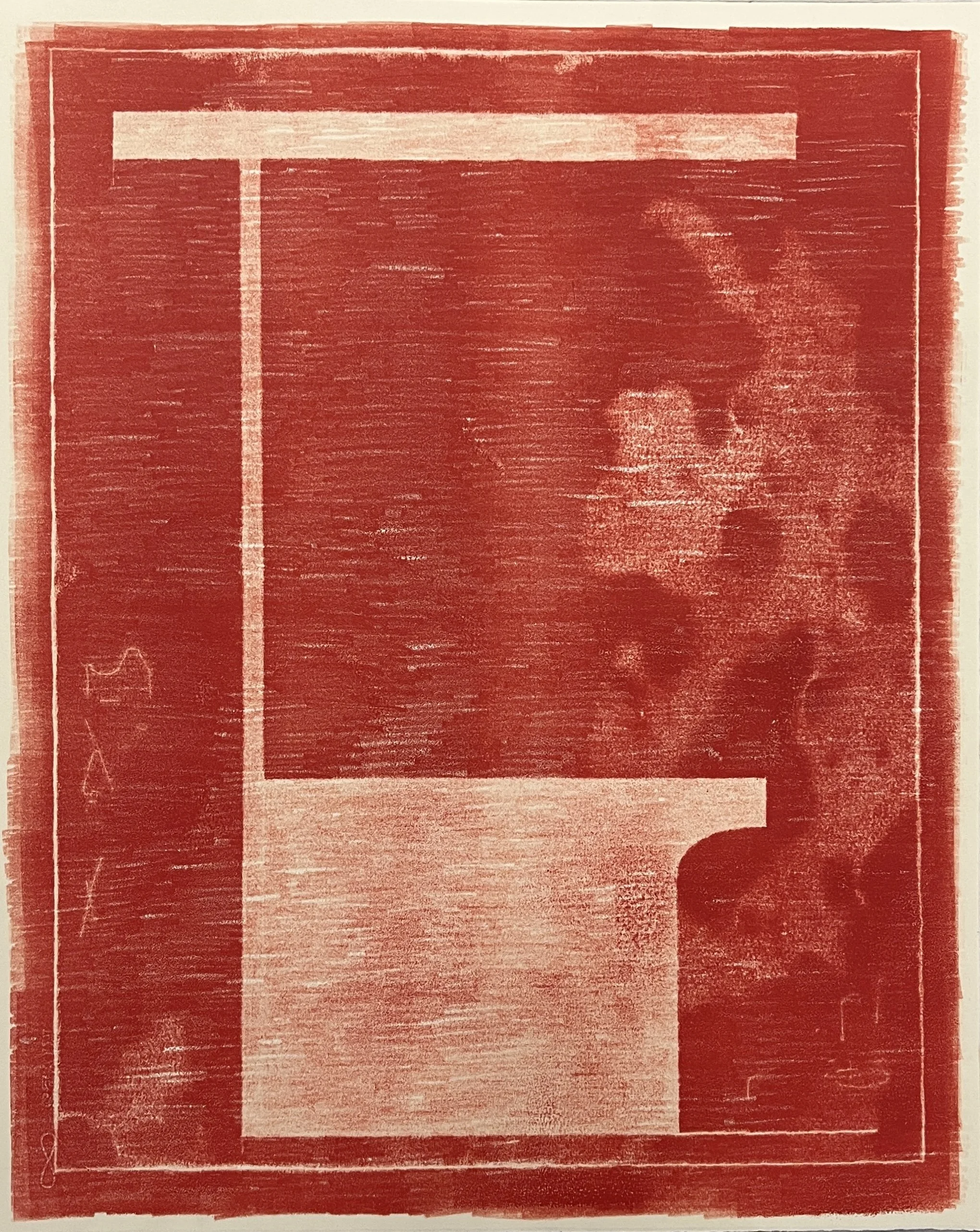 Lintel (Red #1), 2025, monotype, 20" x 16"