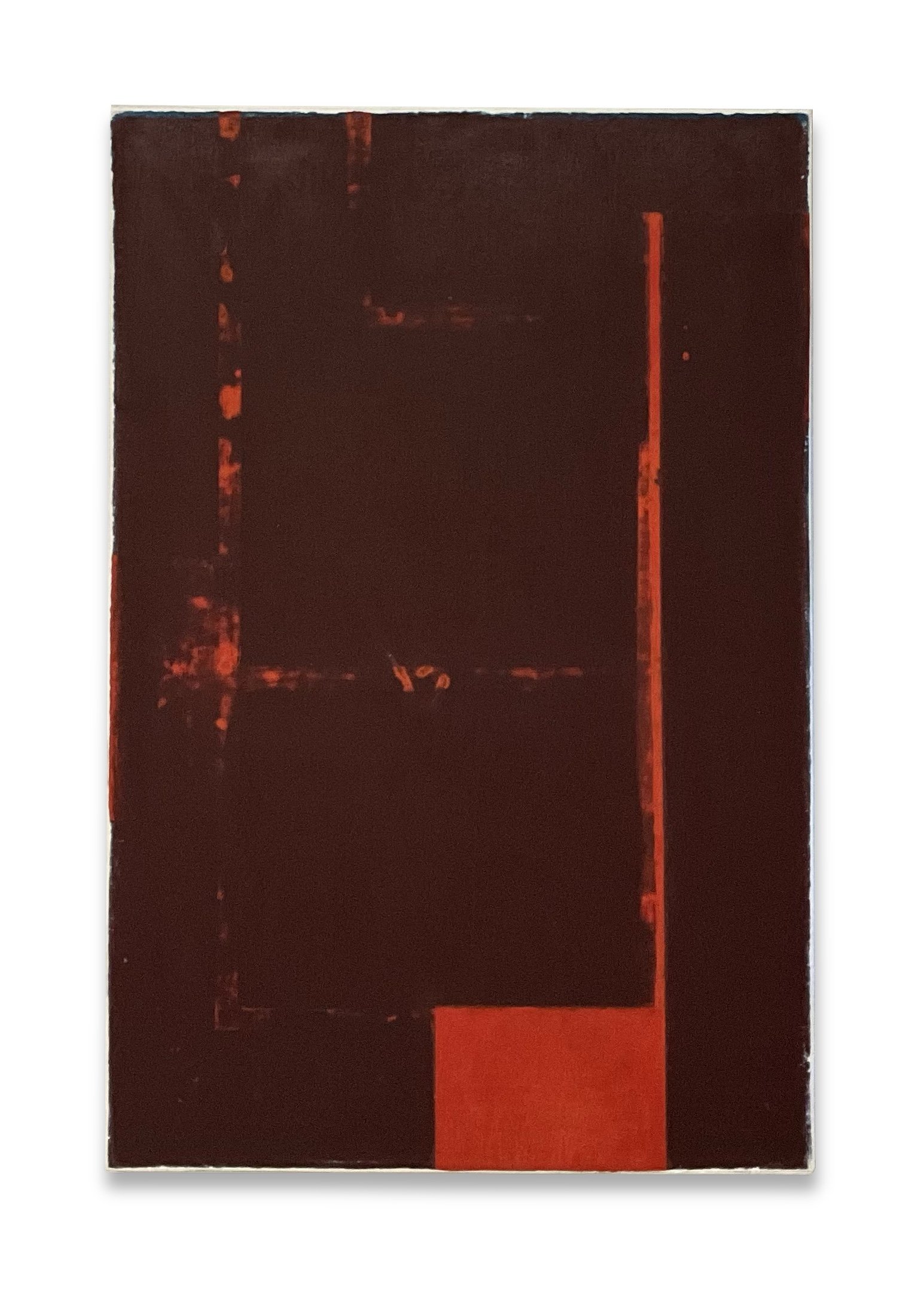 Signal, 2024, acrylic, graphite, oil stick on paper mounted on canvas, 42” x 28”