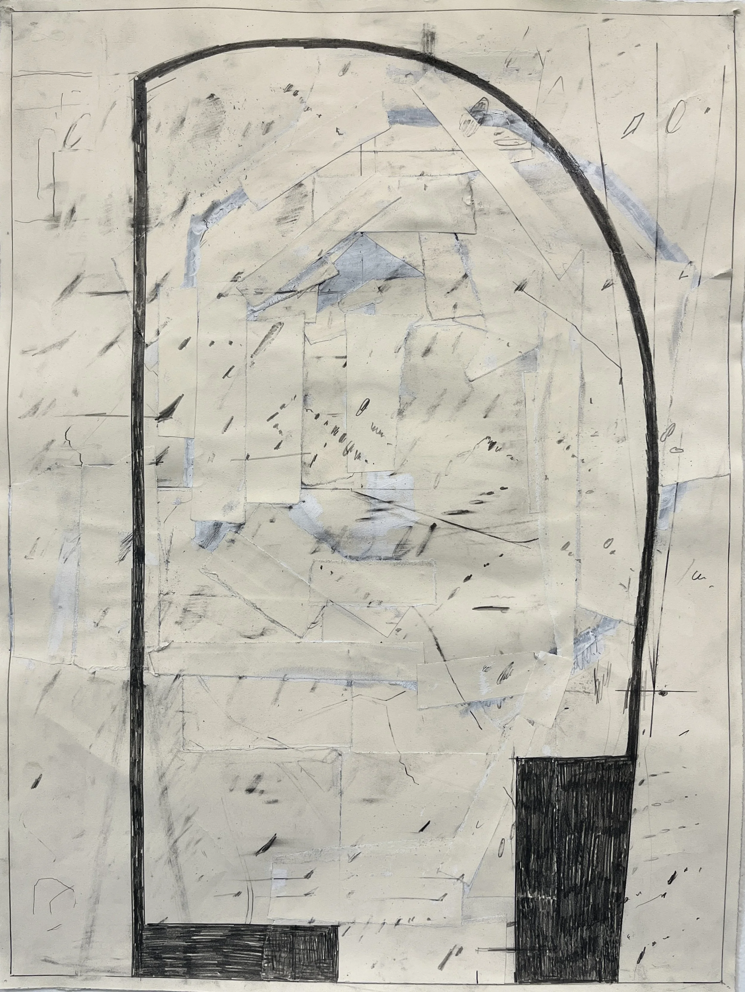 WA No. 27, 2026, graphite, gesso and collage on paper, 24 x 18 in.