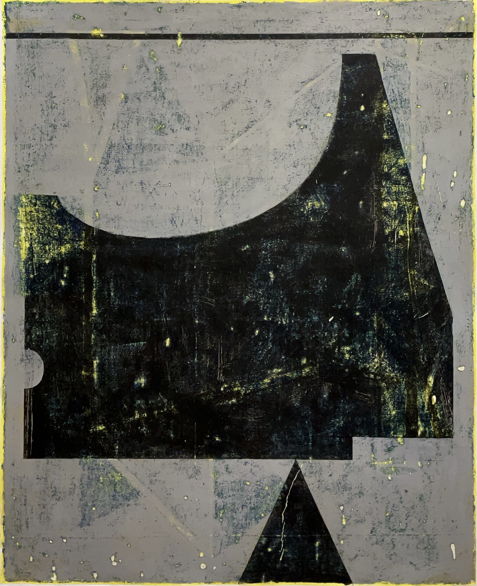 Substructure (Blue Night), 2025, acrylic, graphite, oil stick on paper mounted on canvas, 50” x 42”