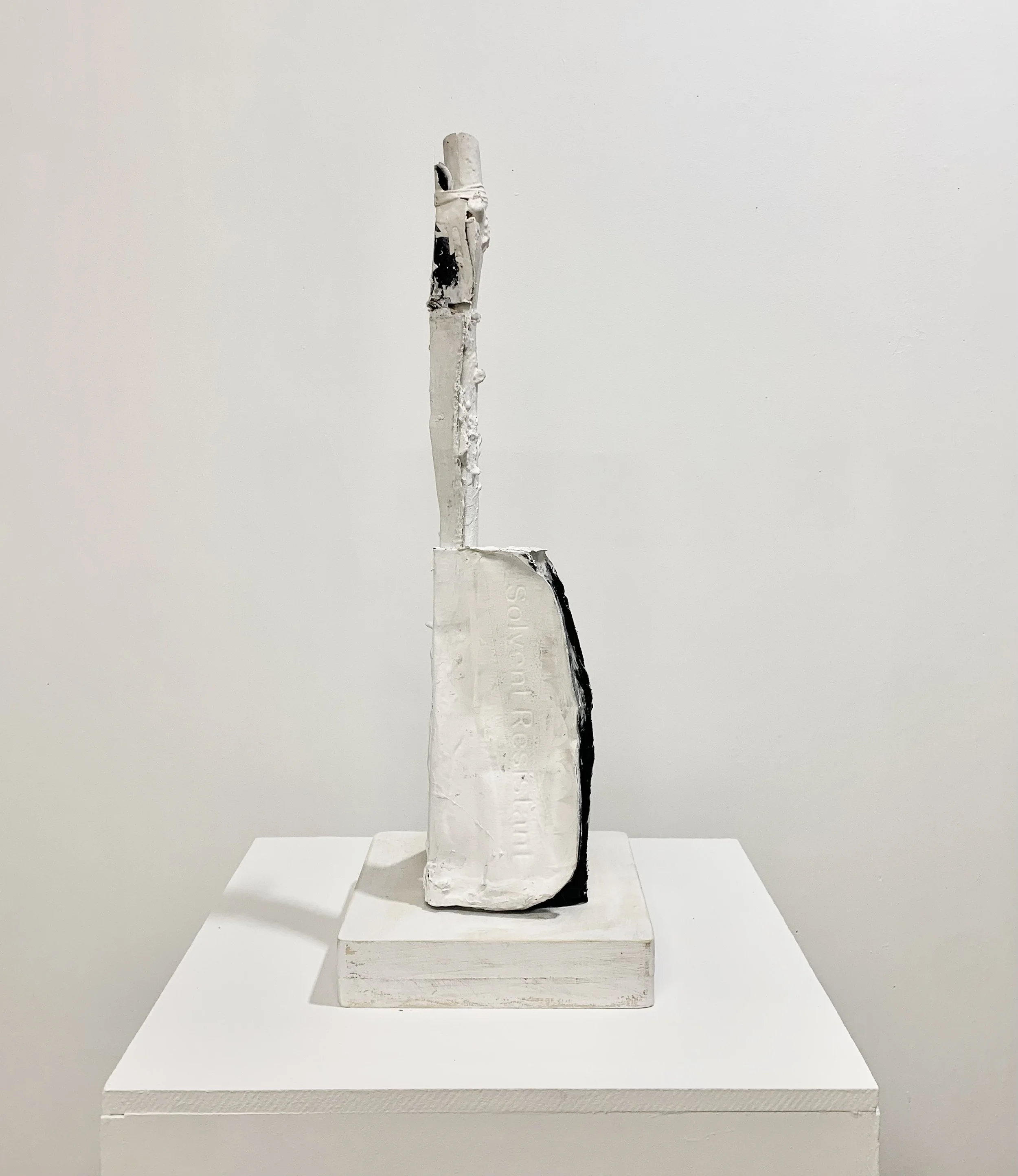 Untitled, 2024, wood, plastic, string, latex, glue, screws, 23” x 8” x 8”