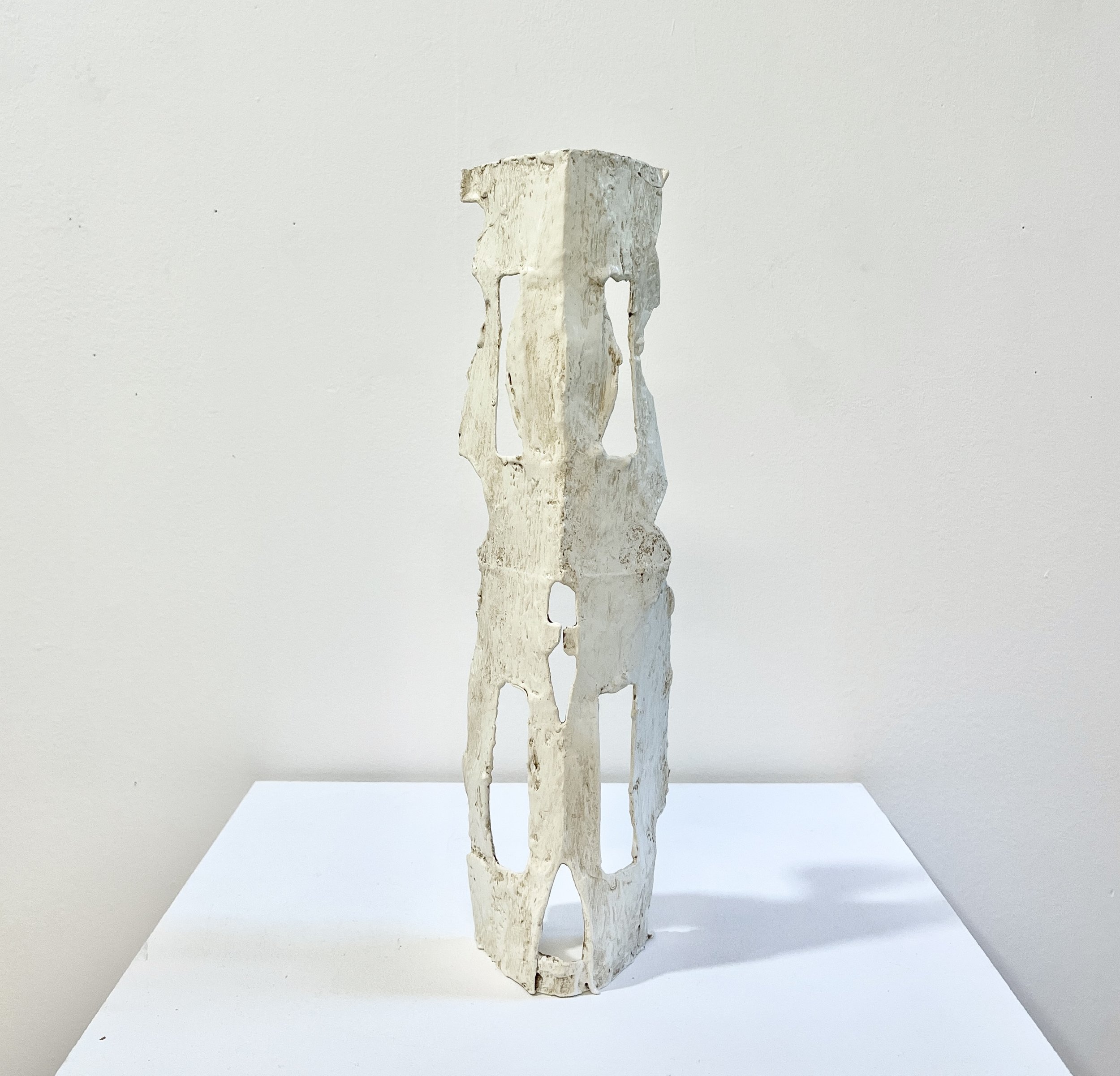 WA No. 9, 2026, paper, plaster, aqua resin, enamel, wax, glue and tape, 4 x 14, 1/2 x 3 in.