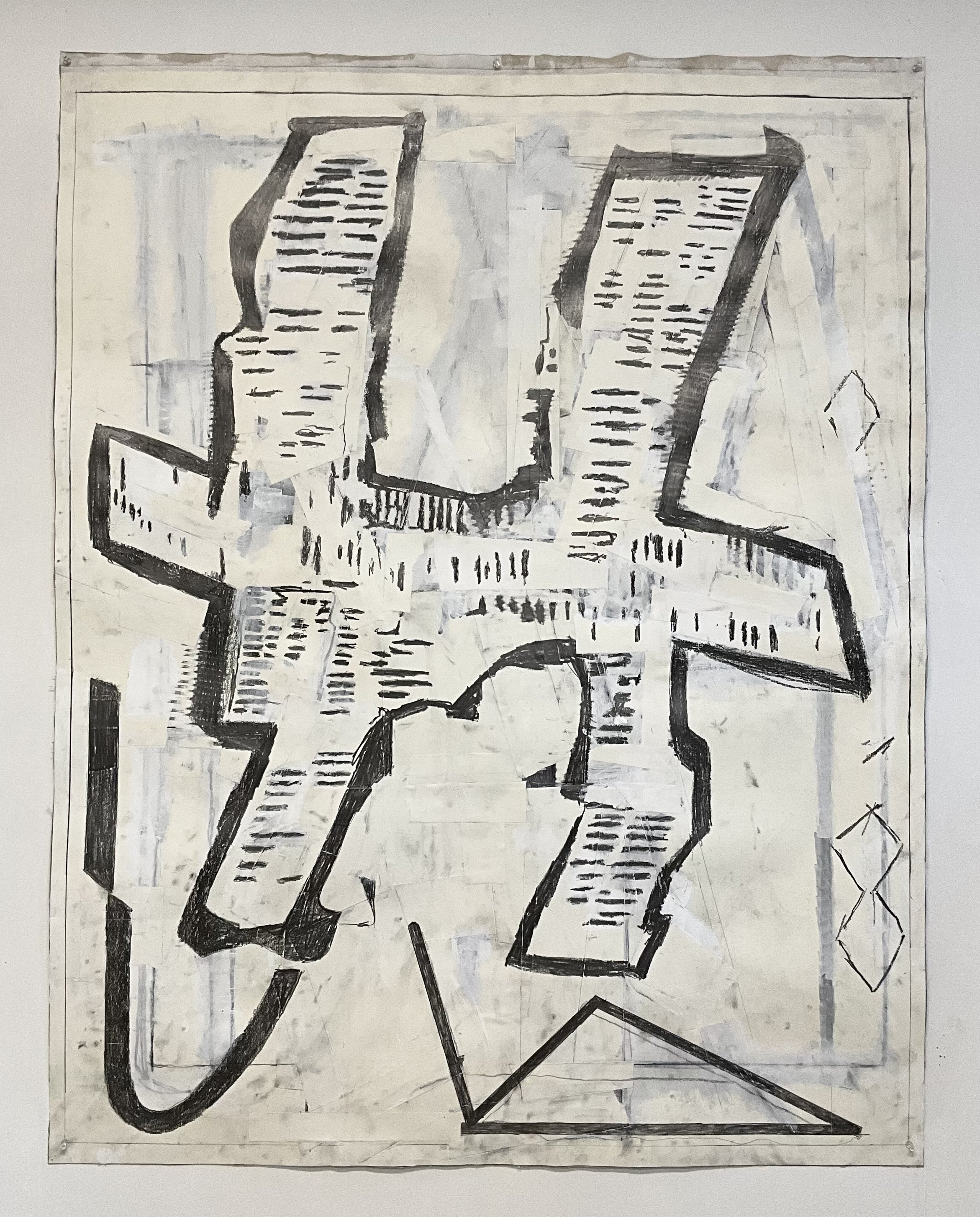 2024-2025, graphite and collage on paper mounted on canvas, 52" x 42"