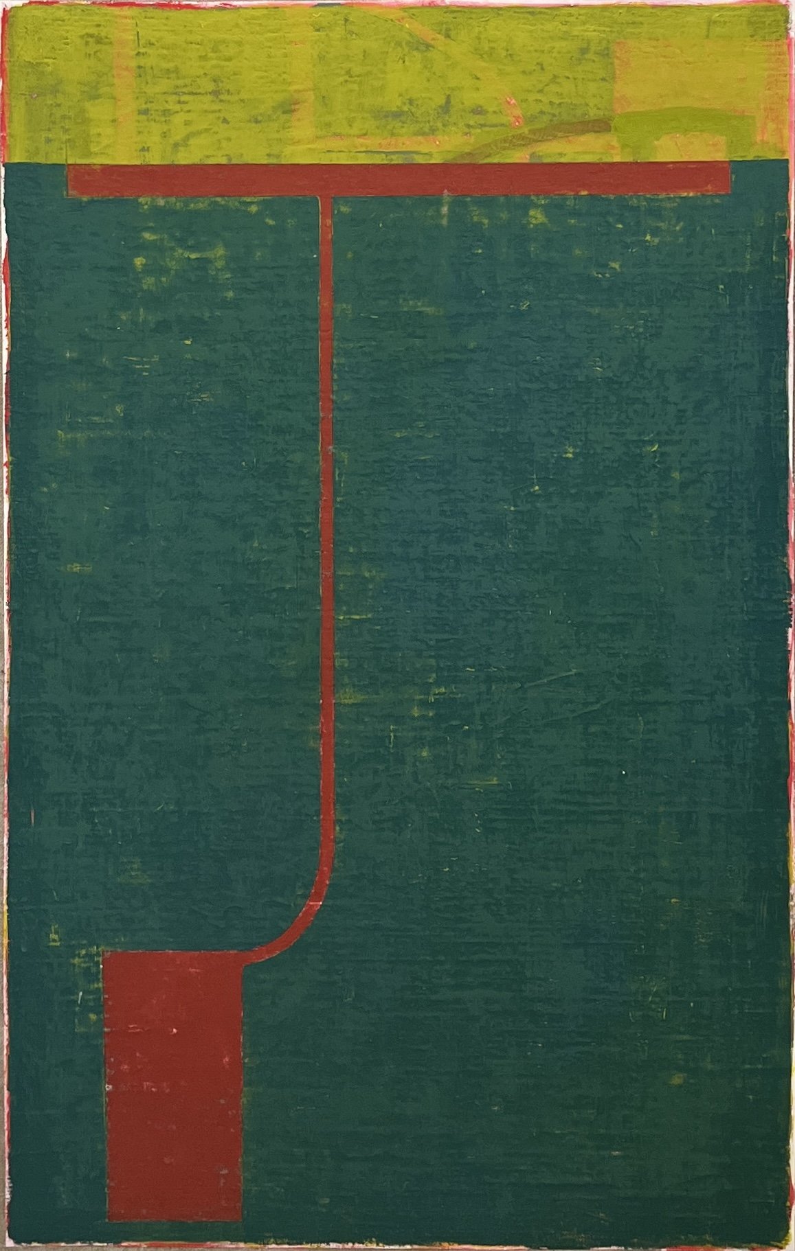 Traverse, 2025, acrylic and mixed media on paper mounted on linen, 38 3/4” x 24 1/2”