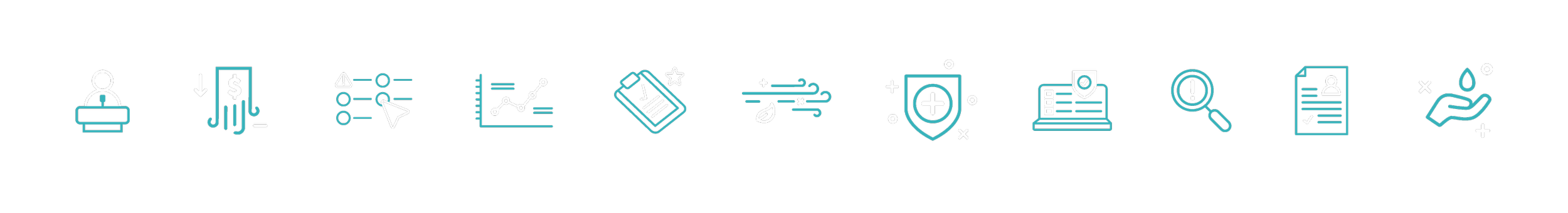 Series of icons representing the services offered by occupational health and safety.