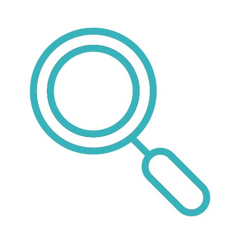 Magnifying glass with an exclamation mark inside.