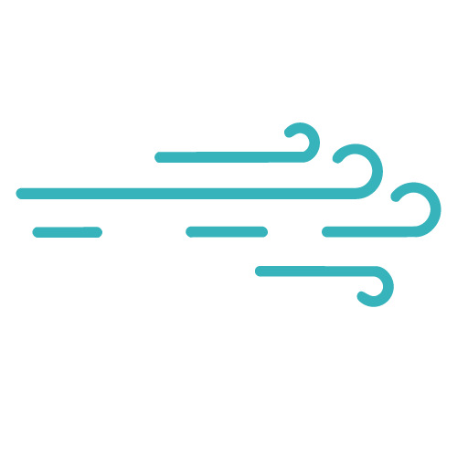 Minimalist wind or air flow symbol with a leaf representing clean air quality