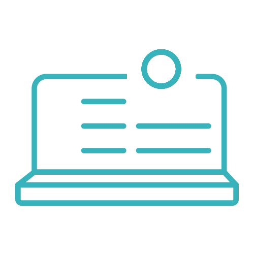 Outline graphic of a laptop with a checklist on the screen and a shield with a checkmark above it, symbolizing security or verification.