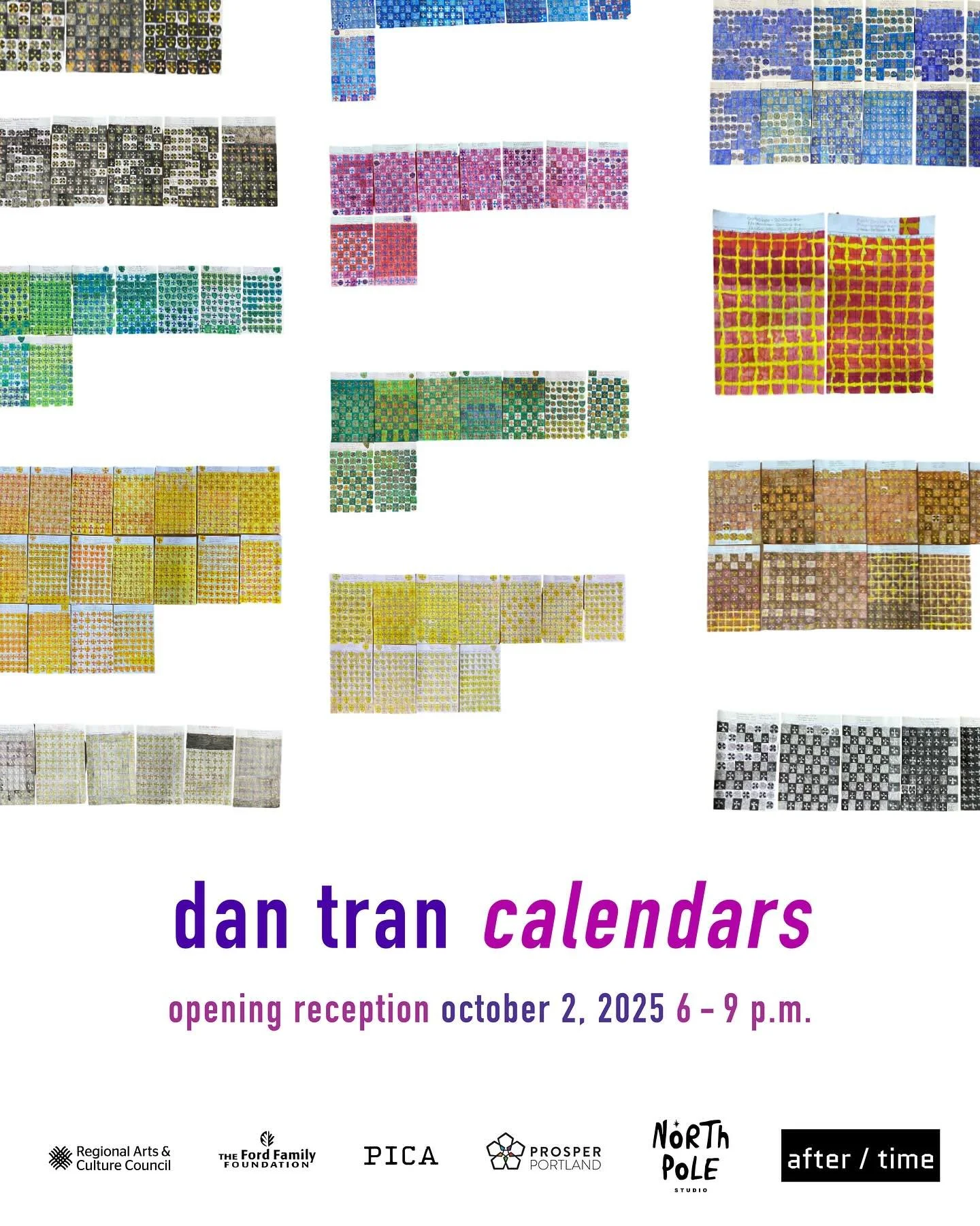 Please join us in celebrating the opening of Dan Tran&rsquo;s solo exhibition, &ldquo;Calendars,&rdquo; at @aftertimecollective !

📍after/time collective, 735 SW 9th #110 
🕒Open Tues &amp; Thurs 6-8pm and Saturdays 12-5pm
🗓️ October 2 - November 2