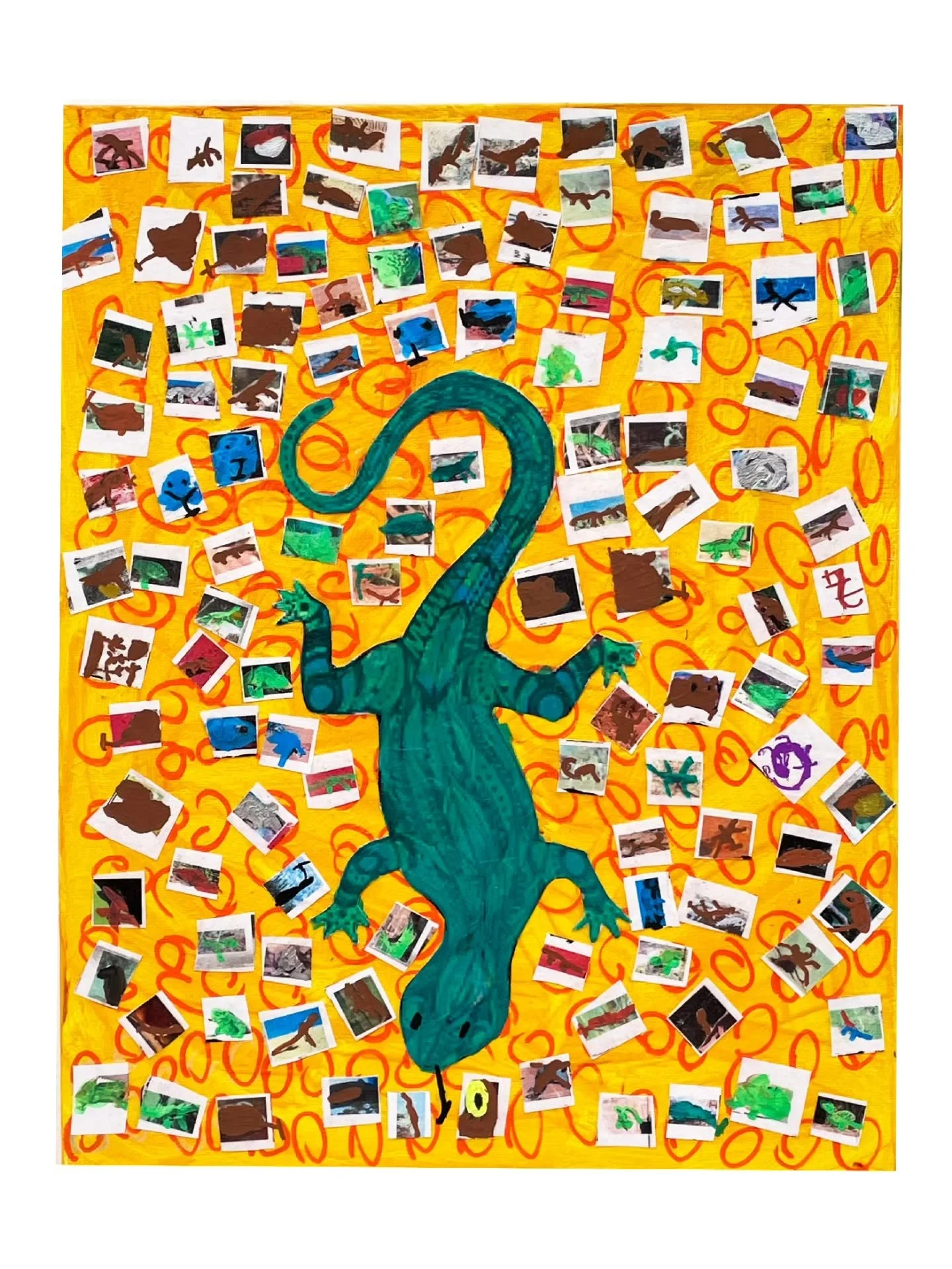 Today is World Collage Day! We have some amazing collage artists here at North Pole Studio that we would love to share their work with you today in celebration!

1st Photo: Untitled (Lizard Collage on Yellow) by Davis Wohlford
2nd Photo: Daughter of 