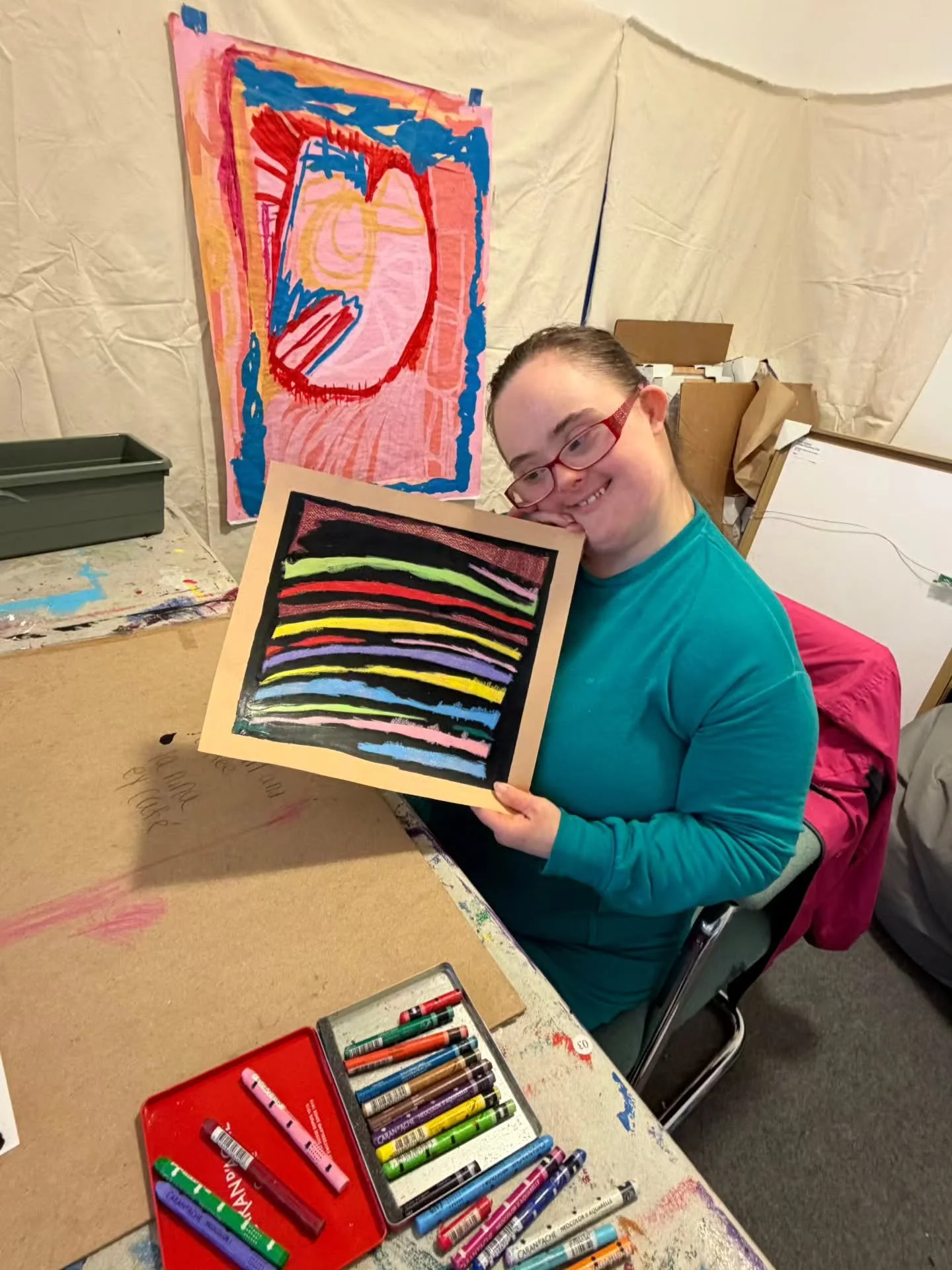 A new piece by Artist Deanna Weisenhaus! We love the texture and layering of the oil pastels against the black background. What do you love about this amazing new piece by Deanna?