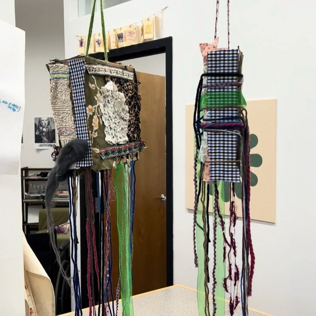 tremendous thanks to @fruitfulinterpretationoftime for such a fun workshop last week. A perfect summer afternoon turning recycled fabric scraps into sculptures that wave and dance in the breeze. Scott brought his project home and turned it into a han